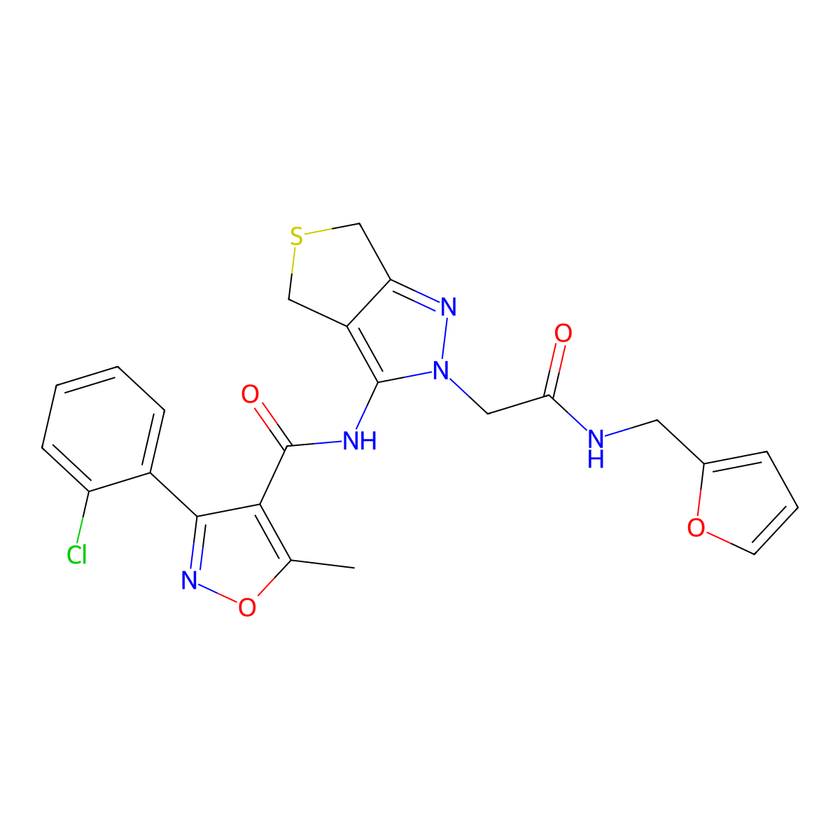 3-(2-chlorophenyl)-N-(2-(2-((furan-2-ylmethyl)amino)-2-oxoethyl)-4,6-dihydro-2H-thieno[3,4-c]pyrazol-3-yl)-5-methylisoxazole-4-carboxamide molecular structure, CAS 1105216-78-1