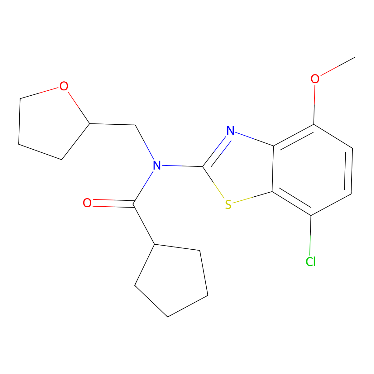 N-(7-chloro-4-methoxybenzo[d]thiazol-2-yl)-N-((tetrahydrofuran-2-yl)methyl)cyclopentanecarboxamide molecular structure, CAS 1105216-80-5