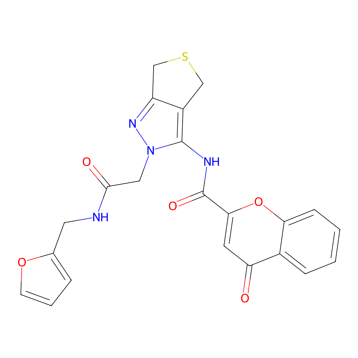 N-(2-(2-((furan-2-ylmethyl)amino)-2-oxoethyl)-4,6-dihydro-2H-thieno[3,4-c]pyrazol-3-yl)-4-oxo-4H-chromene-2-carboxamide molecular structure, CAS 1105216-83-8