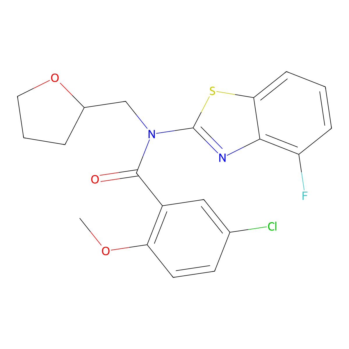 5-chloro-N-(4-fluorobenzo[d]thiazol-2-yl)-2-methoxy-N-((tetrahydrofuran-2-yl)methyl)benzamide molecular structure, CAS 1105216-85-0