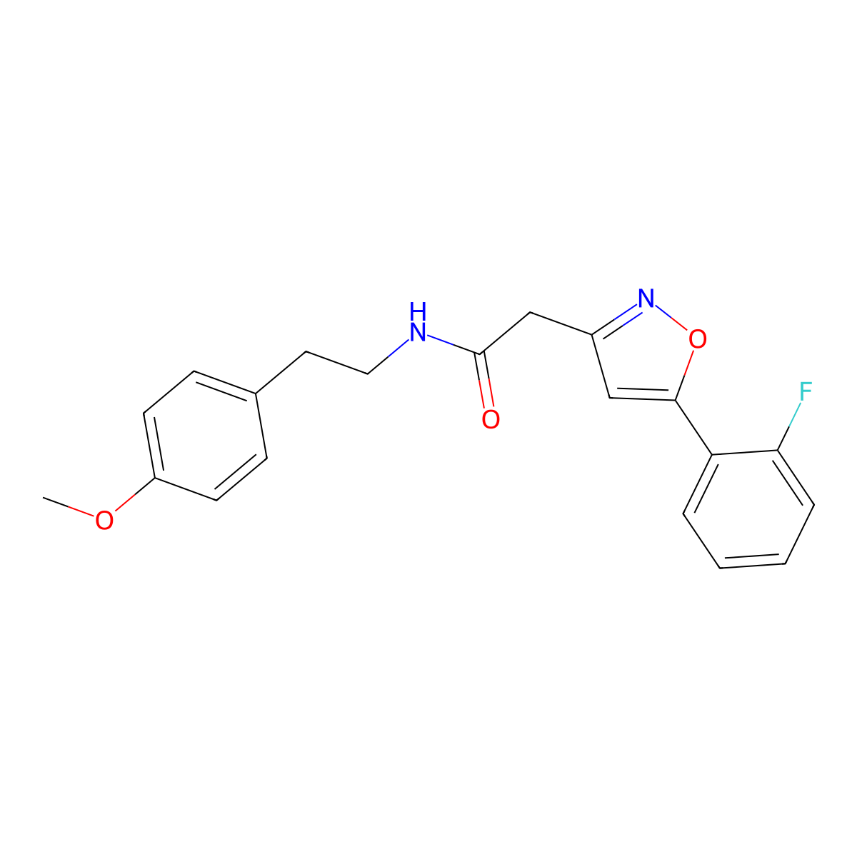 2-(5-(2-fluorophenyl)isoxazol-3-yl)-N-(4-methoxyphenethyl)acetamide molecular structure, CAS 1105216-87-2