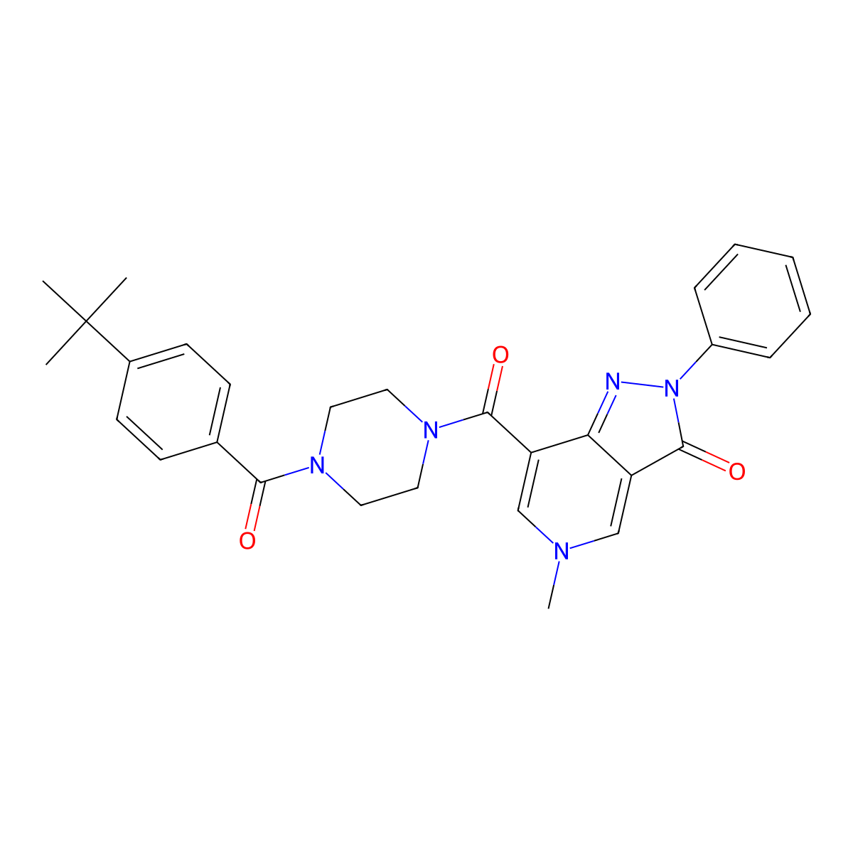 7-(4-(4-(tert-butyl)benzoyl)piperazine-1-carbonyl)-5-methyl-2-phenyl-2H-pyrazolo[4,3-c]pyridin-3(5H)-one molecular structure, CAS 1105216-89-4