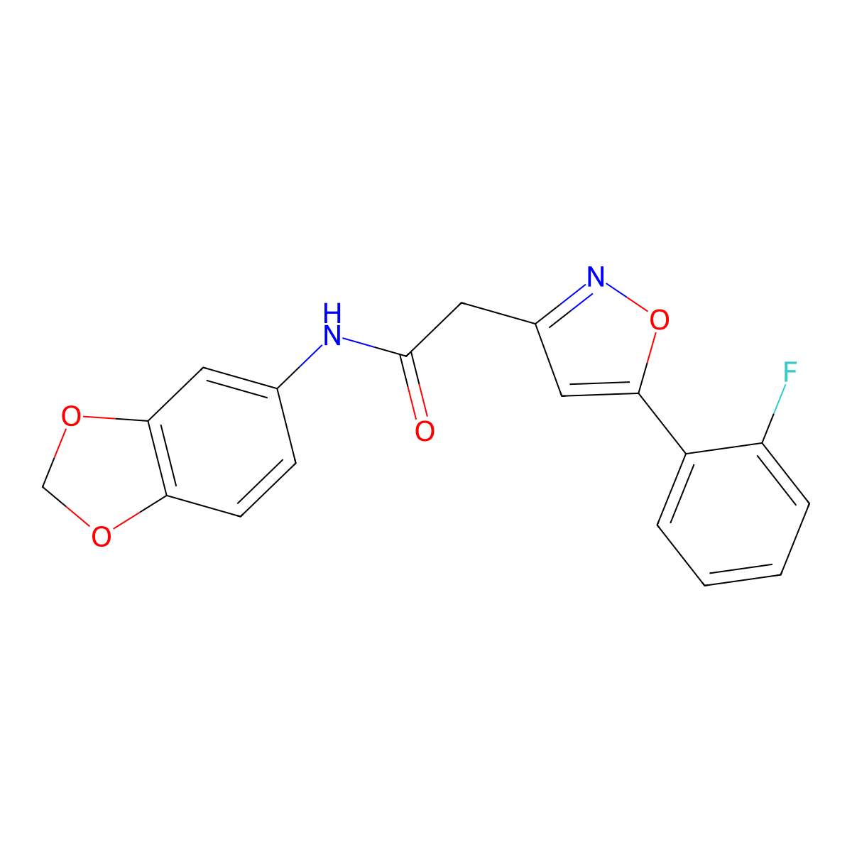 N-(benzo[d][1,3]dioxol-5-yl)-2-(5-(2-fluorophenyl)isoxazol-3-yl)acetamide molecular structure, CAS 1105216-92-9