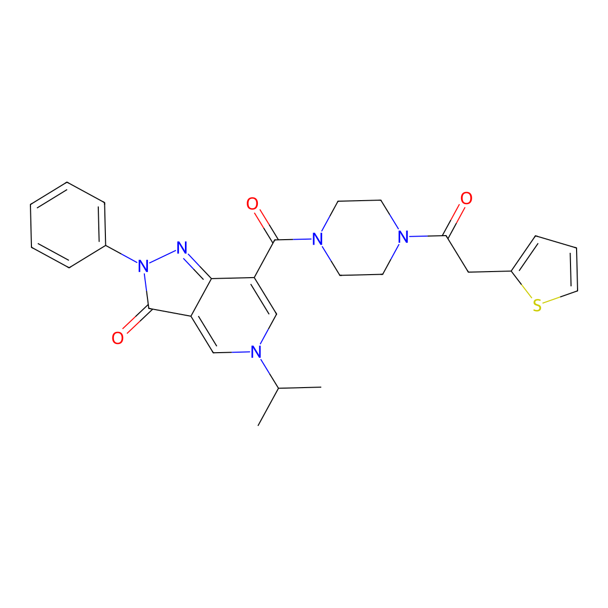 5-isopropyl-2-phenyl-7-(4-(2-(thiophen-2-yl)acetyl)piperazine-1-carbonyl)-2H-pyrazolo[4,3-c]pyridin-3(5H)-one molecular structure, CAS 1105216-94-1