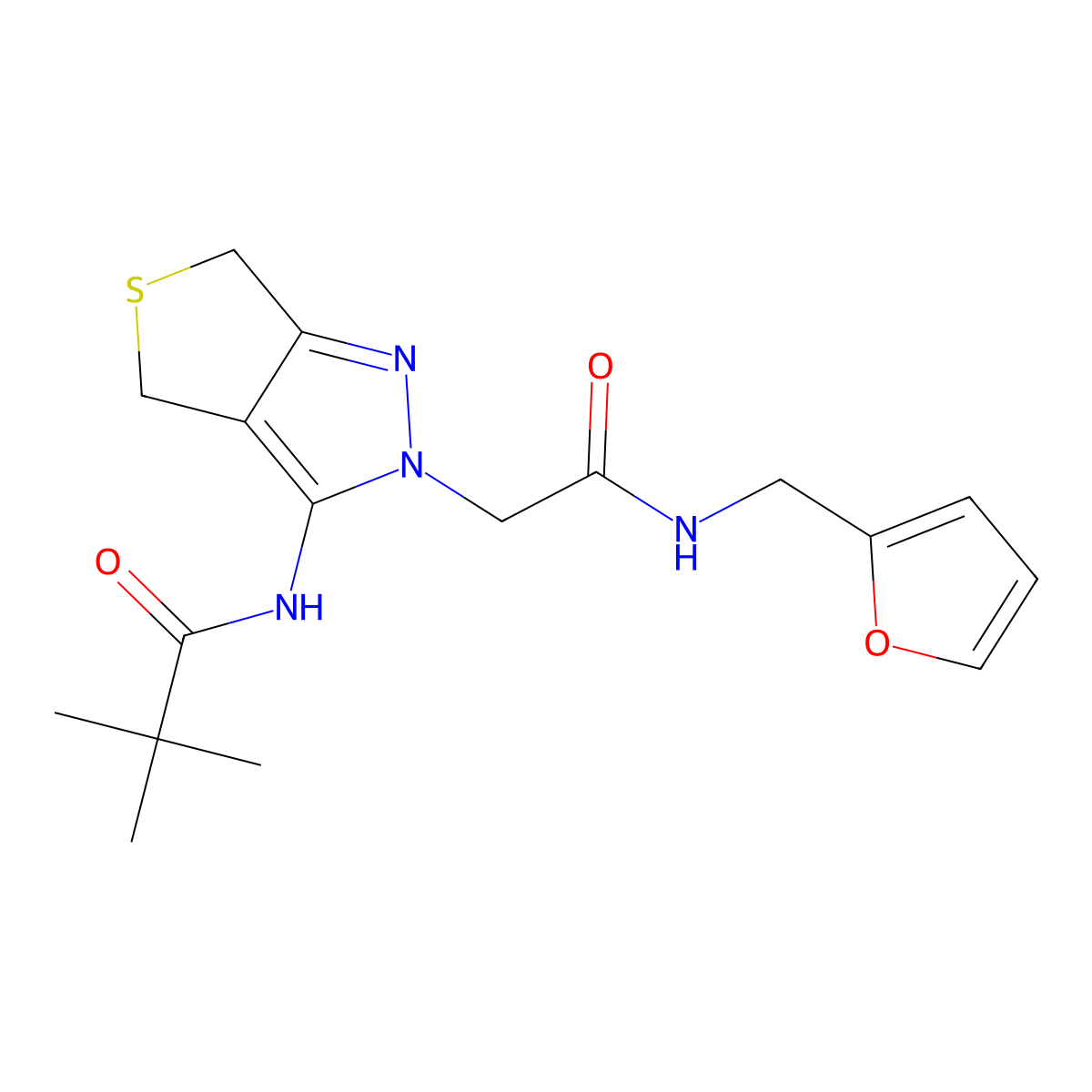 N-(2-(2-((furan-2-ylmethyl)amino)-2-oxoethyl)-4,6-dihydro-2H-thieno[3,4-c]pyrazol-3-yl)pivalamide molecular structure, CAS 1105216-96-3