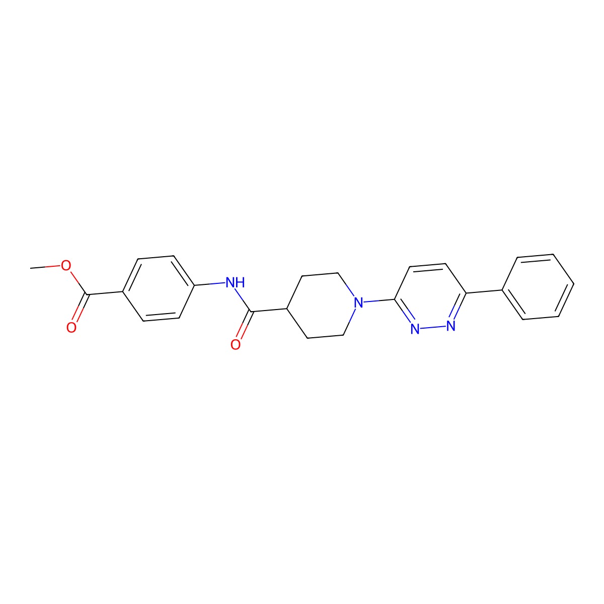 Methyl 4-(1-(6-phenylpyridazin-3-yl)piperidine-4-carboxamido)benzoate molecular structure, CAS 1105217-00-2