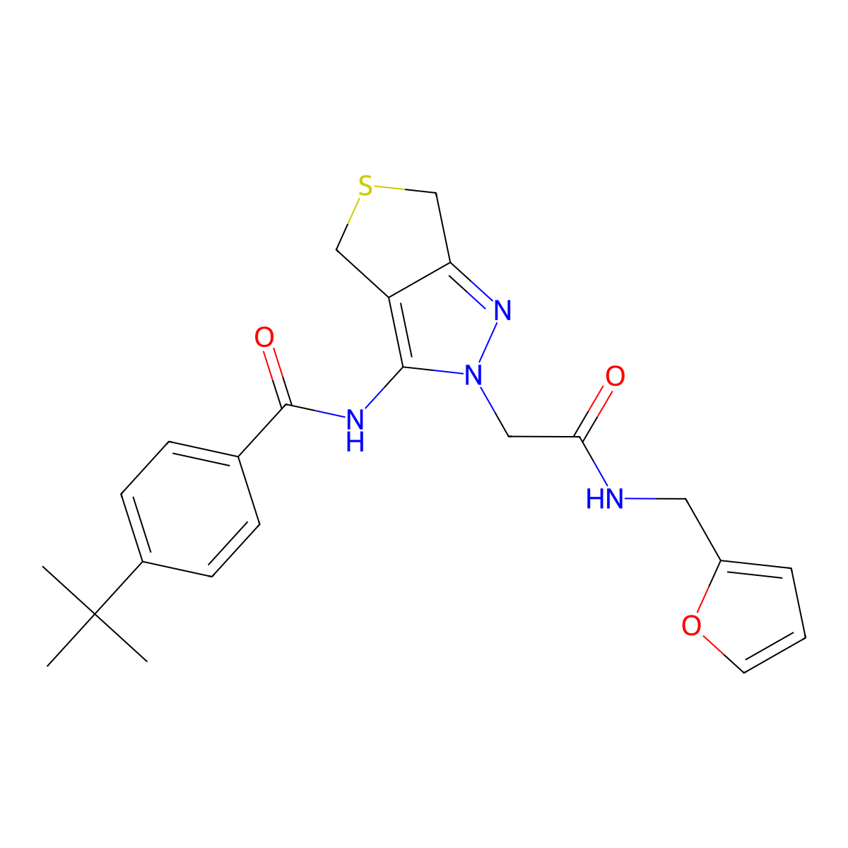 4-(tert-butyl)-N-(2-(2-((furan-2-ylmethyl)amino)-2-oxoethyl)-4,6-dihydro-2H-thieno[3,4-c]pyrazol-3-yl)benzamide molecular structure, CAS 1105217-06-8