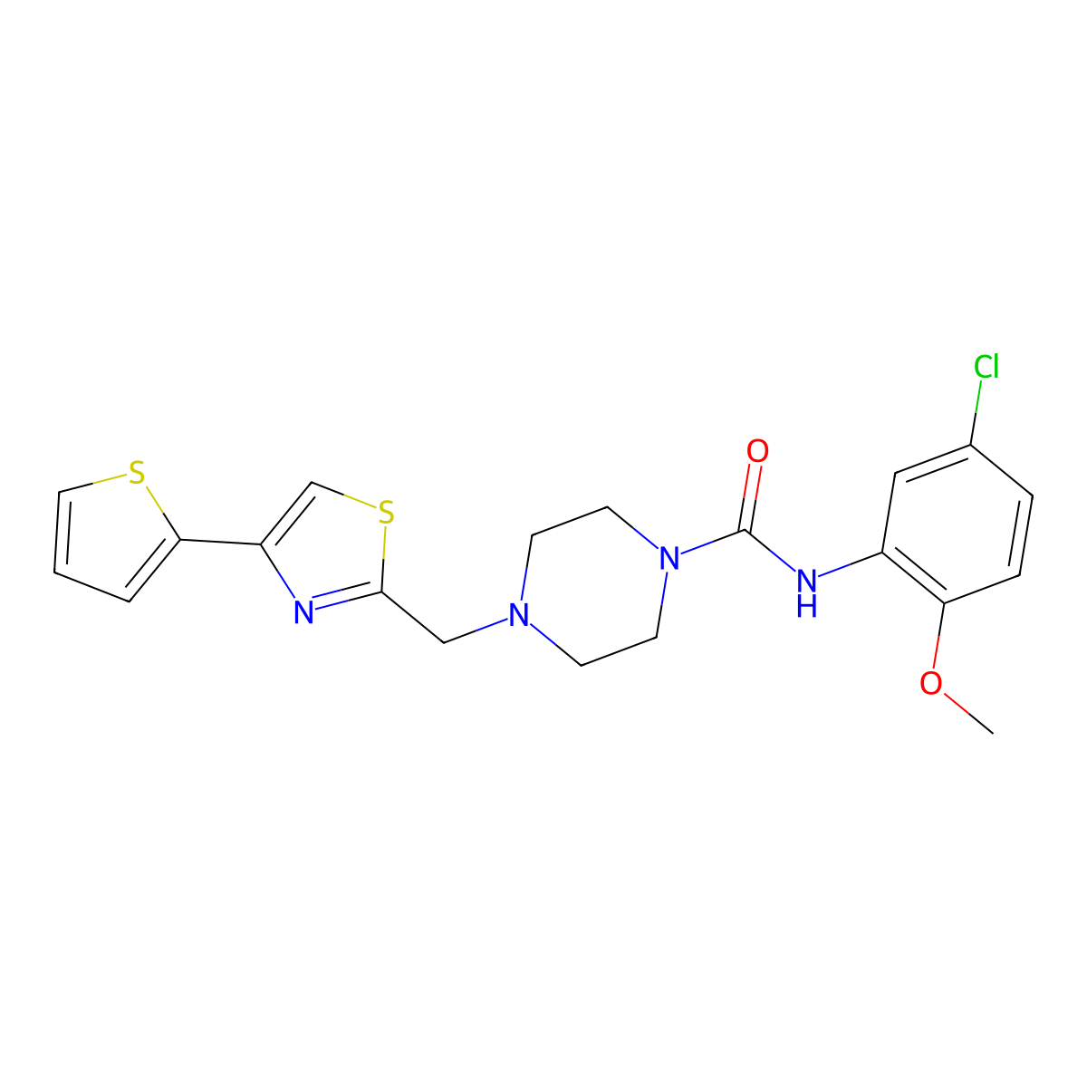 N-(5-chloro-2-methoxyphenyl)-4-((4-(thiophen-2-yl)thiazol-2-yl)methyl)piperazine-1-carboxamide molecular structure, CAS 1105217-08-0