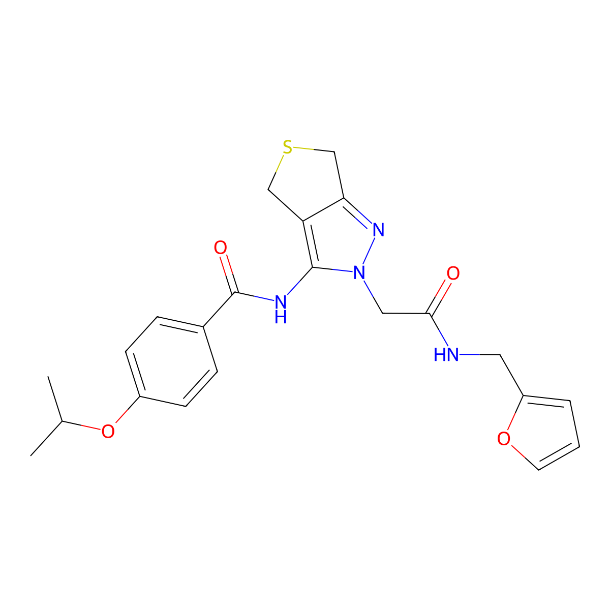 N-(2-(2-((furan-2-ylmethyl)amino)-2-oxoethyl)-4,6-dihydro-2H-thieno[3,4-c]pyrazol-3-yl)-4-isopropoxybenzamide molecular structure, CAS 1105217-11-5