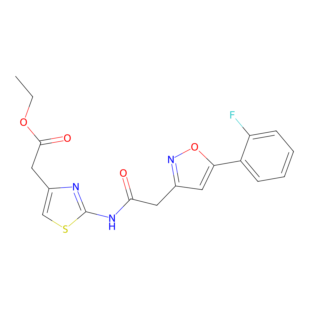 Ethyl 2-(2-(2-(5-(2-fluorophenyl)isoxazol-3-yl)acetamido)thiazol-4-yl)acetate molecular structure, CAS 1105217-12-6