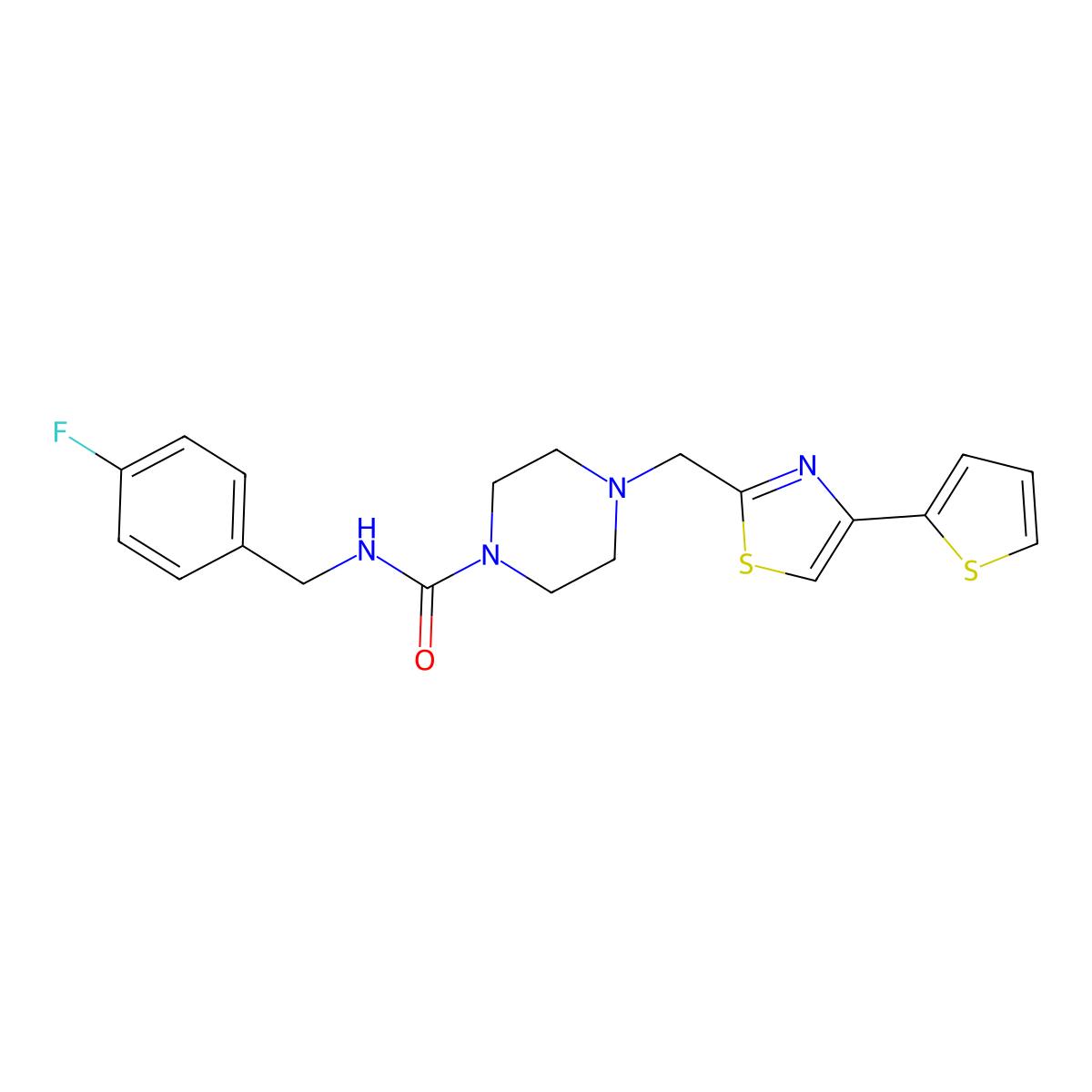 N-(4-fluorobenzyl)-4-((4-(thiophen-2-yl)thiazol-2-yl)methyl)piperazine-1-carboxamide molecular structure, CAS 1105217-13-7