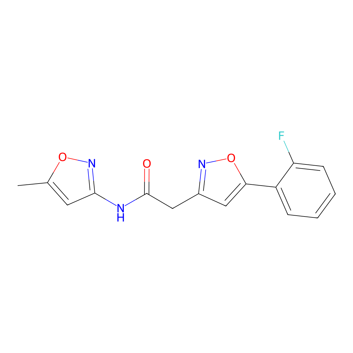 2-(5-(2-fluorophenyl)isoxazol-3-yl)-N-(5-methylisoxazol-3-yl)acetamide molecular structure, CAS 1105217-16-0