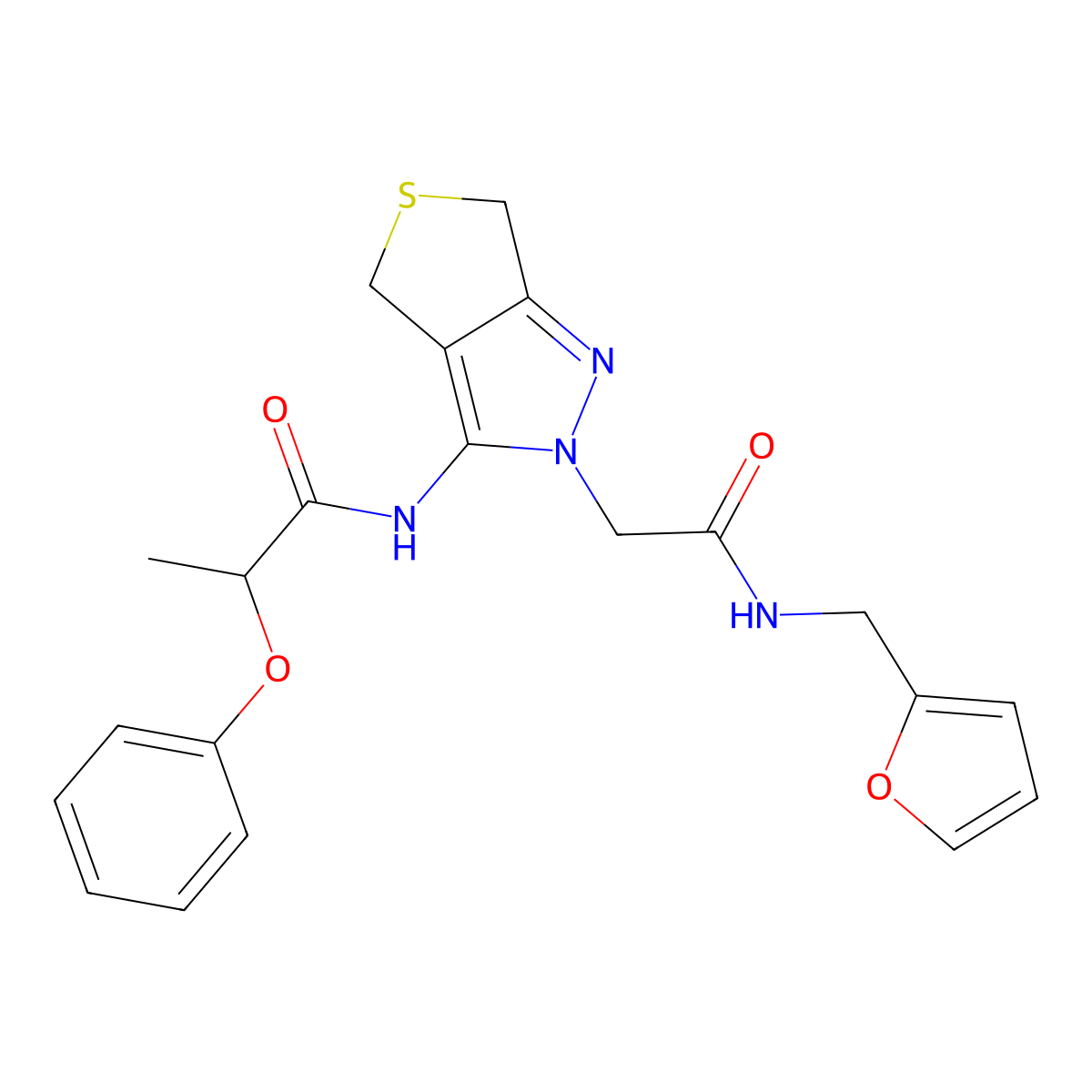 N-[2-({[(furan-2-yl)methyl]carbamoyl}methyl)-2H,4H,6H-thieno[3,4-c]pyrazol-3-yl]-2-phenoxypropanamide molecular structure, CAS 1105217-25-1