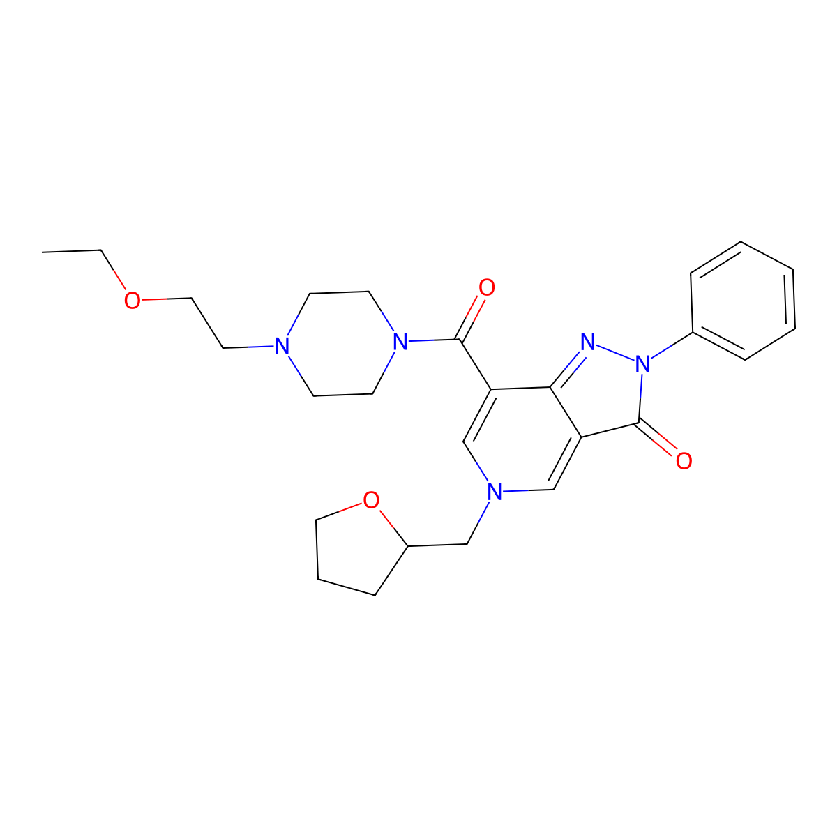 7-(4-(2-ethoxyethyl)piperazine-1-carbonyl)-2-phenyl-5-((tetrahydrofuran-2-yl)methyl)-2H-pyrazolo[4,3-c]pyridin-3(5H)-one molecular structure, CAS 1105217-27-3