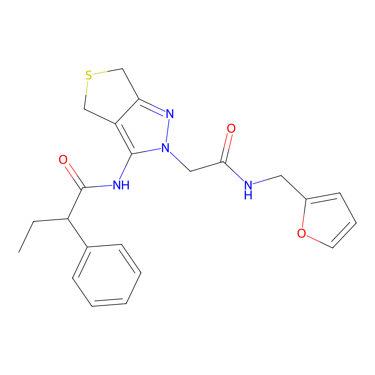 N-[2-({[(furan-2-yl)methyl]carbamoyl}methyl)-2H,4H,6H-thieno[3,4-c]pyrazol-3-yl]-2-phenylbutanamide molecular structure, CAS 1105217-35-3