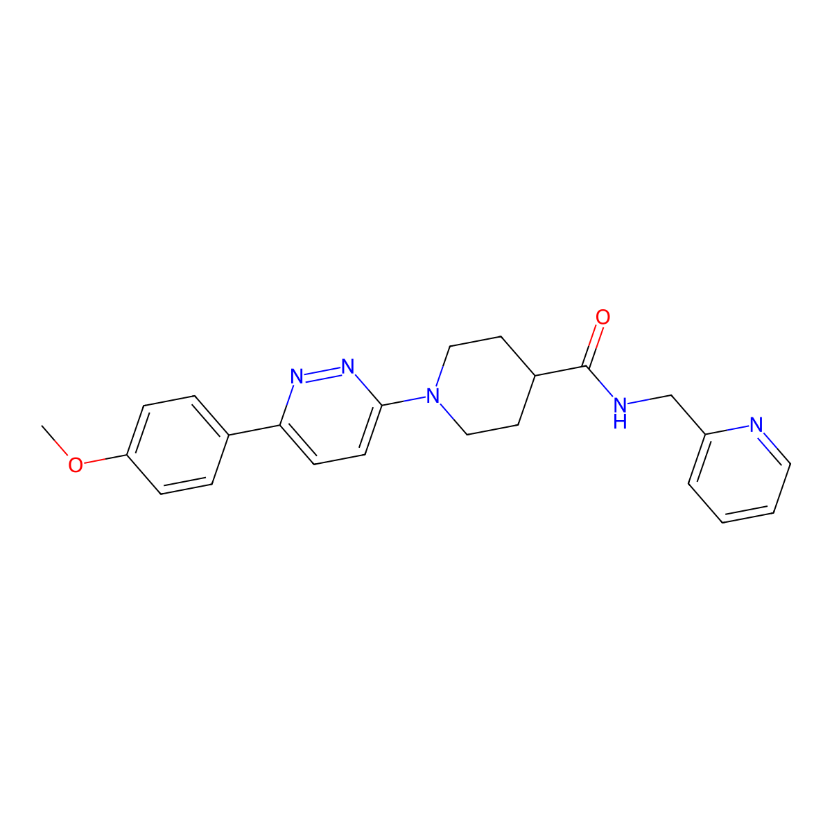 1-(6-(4-methoxyphenyl)pyridazin-3-yl)-N-(pyridin-2-ylmethyl)piperidine-4-carboxamide molecular structure, CAS 1105217-39-7