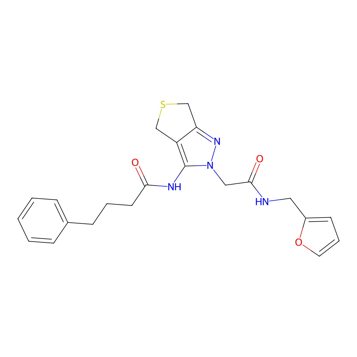 N-(2-(2-((furan-2-ylmethyl)amino)-2-oxoethyl)-4,6-dihydro-2H-thieno[3,4-c]pyrazol-3-yl)-4-phenylbutanamide molecular structure, CAS 1105217-40-0