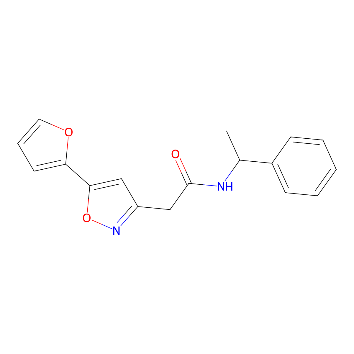 2-(5-(furan-2-yl)isoxazol-3-yl)-N-(1-phenylethyl)acetamide molecular structure, CAS 1105217-41-1