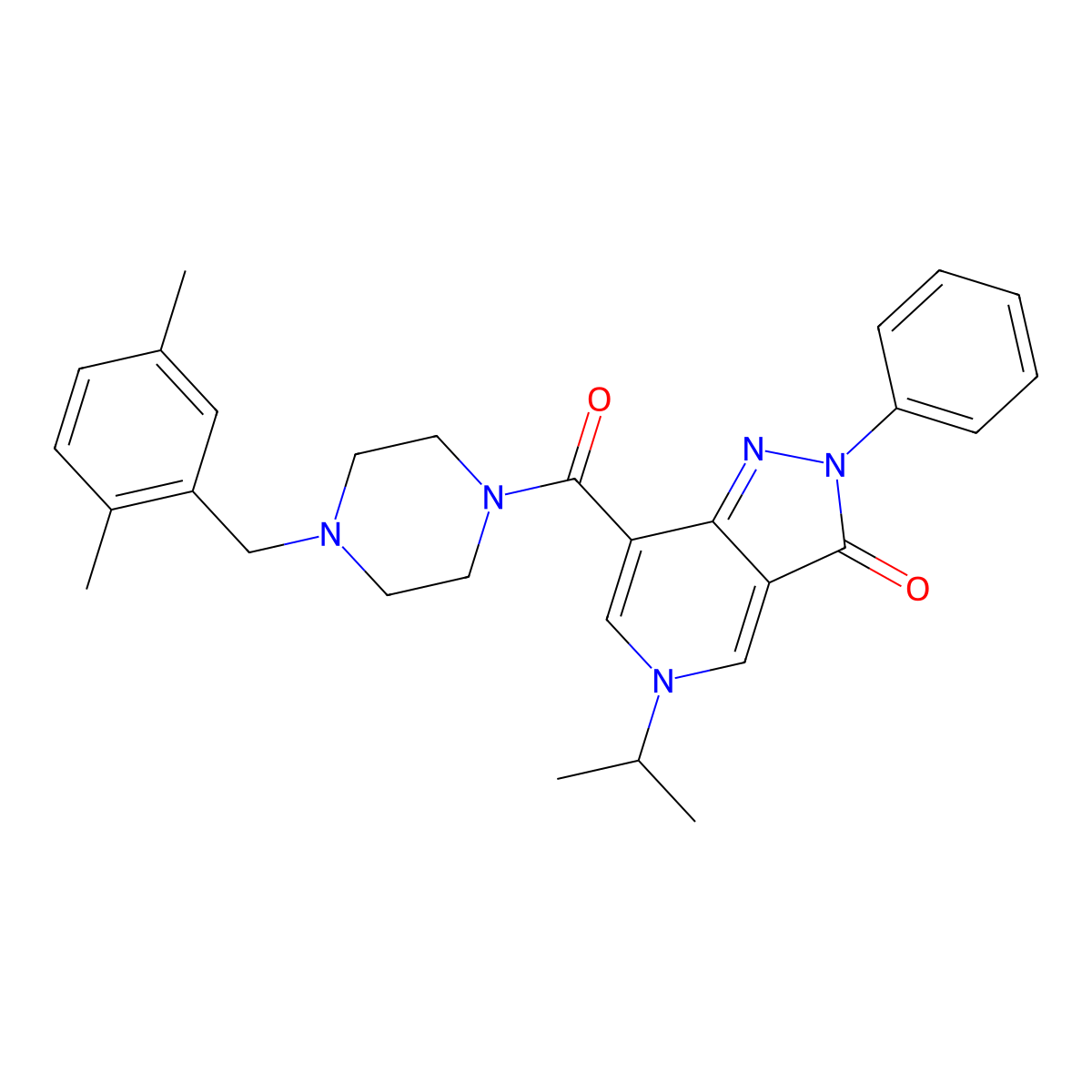 7-(4-(2,5-dimethylbenzyl)piperazine-1-carbonyl)-5-isopropyl-2-phenyl-2H-pyrazolo[4,3-c]pyridin-3(5H)-one molecular structure, CAS 1105217-42-2