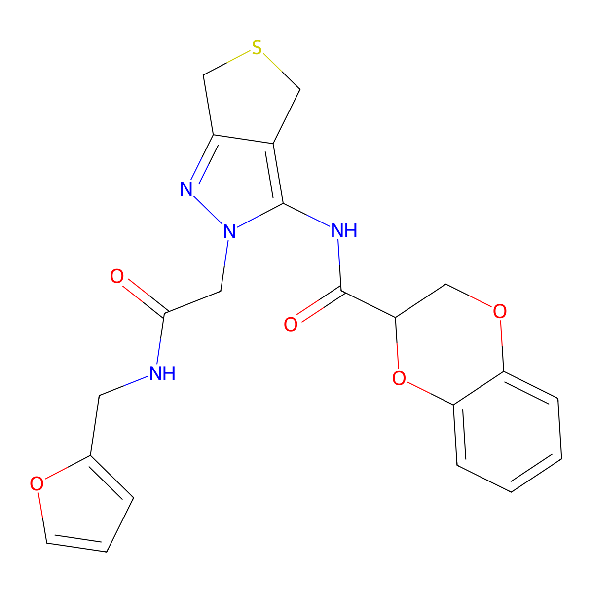 N-(2-(2-((furan-2-ylmethyl)amino)-2-oxoethyl)-4,6-dihydro-2H-thieno[3,4-c]pyrazol-3-yl)-2,3-dihydrobenzo[b][1,4]dioxine-2-carboxamide molecular structure, CAS 1105217-45-5
