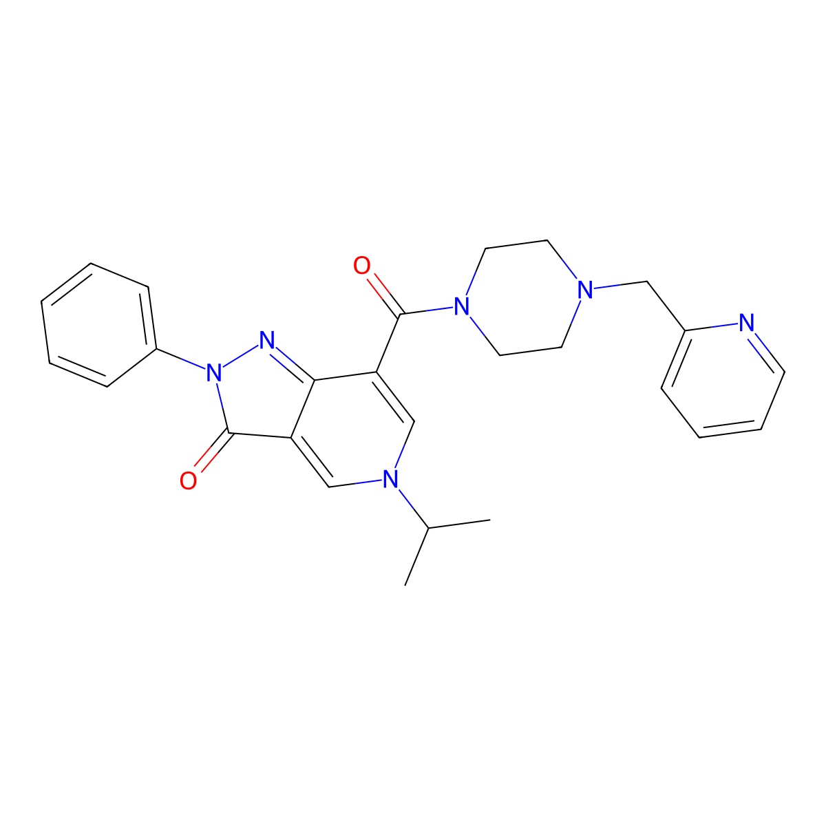 5-isopropyl-2-phenyl-7-(4-(pyridin-2-ylmethyl)piperazine-1-carbonyl)-2H-pyrazolo[4,3-c]pyridin-3(5H)-one molecular structure, CAS 1105217-47-7