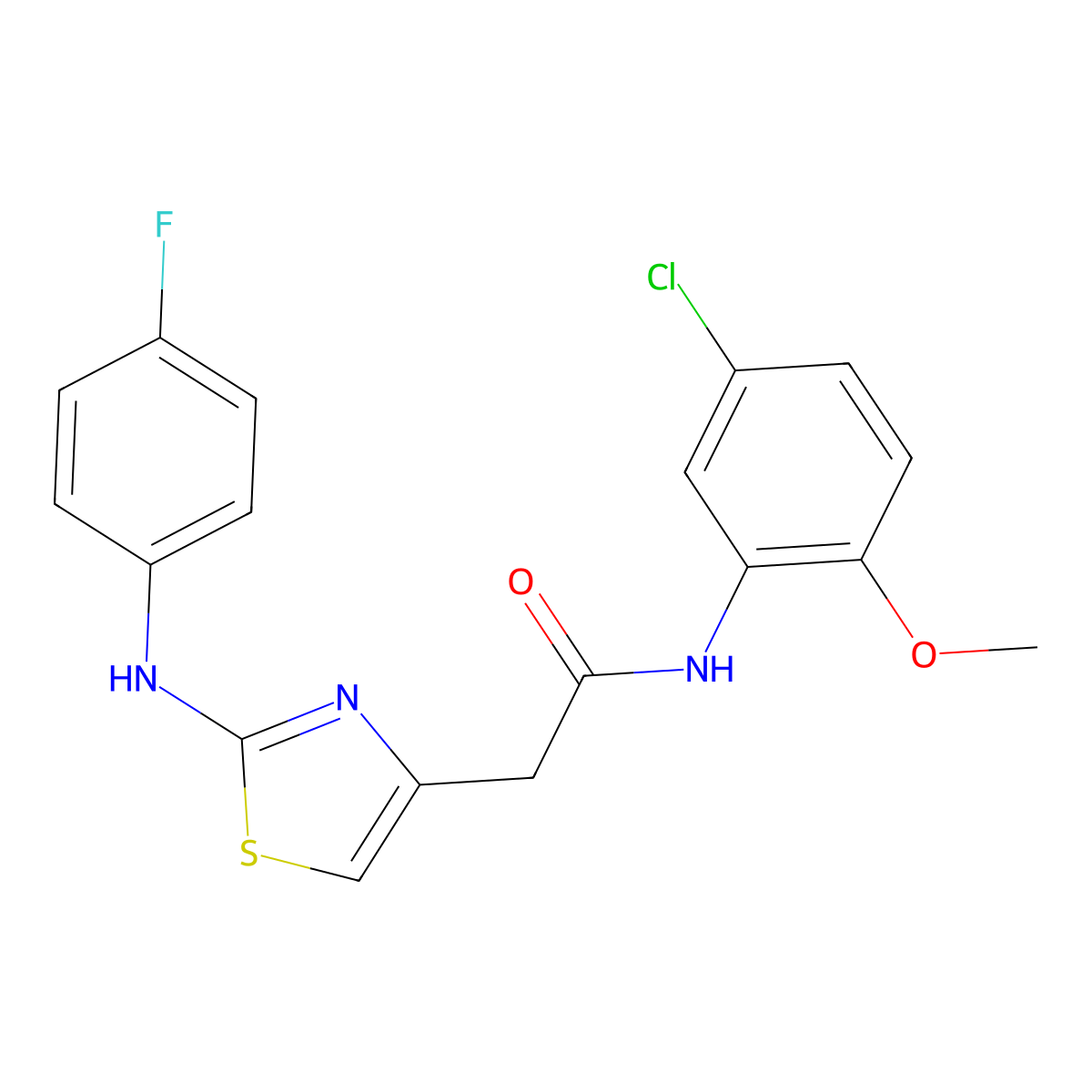 N-(5-chloro-2-methoxyphenyl)-2-(2-((4-fluorophenyl)amino)thiazol-4-yl)acetamide molecular structure, CAS 1105217-52-4