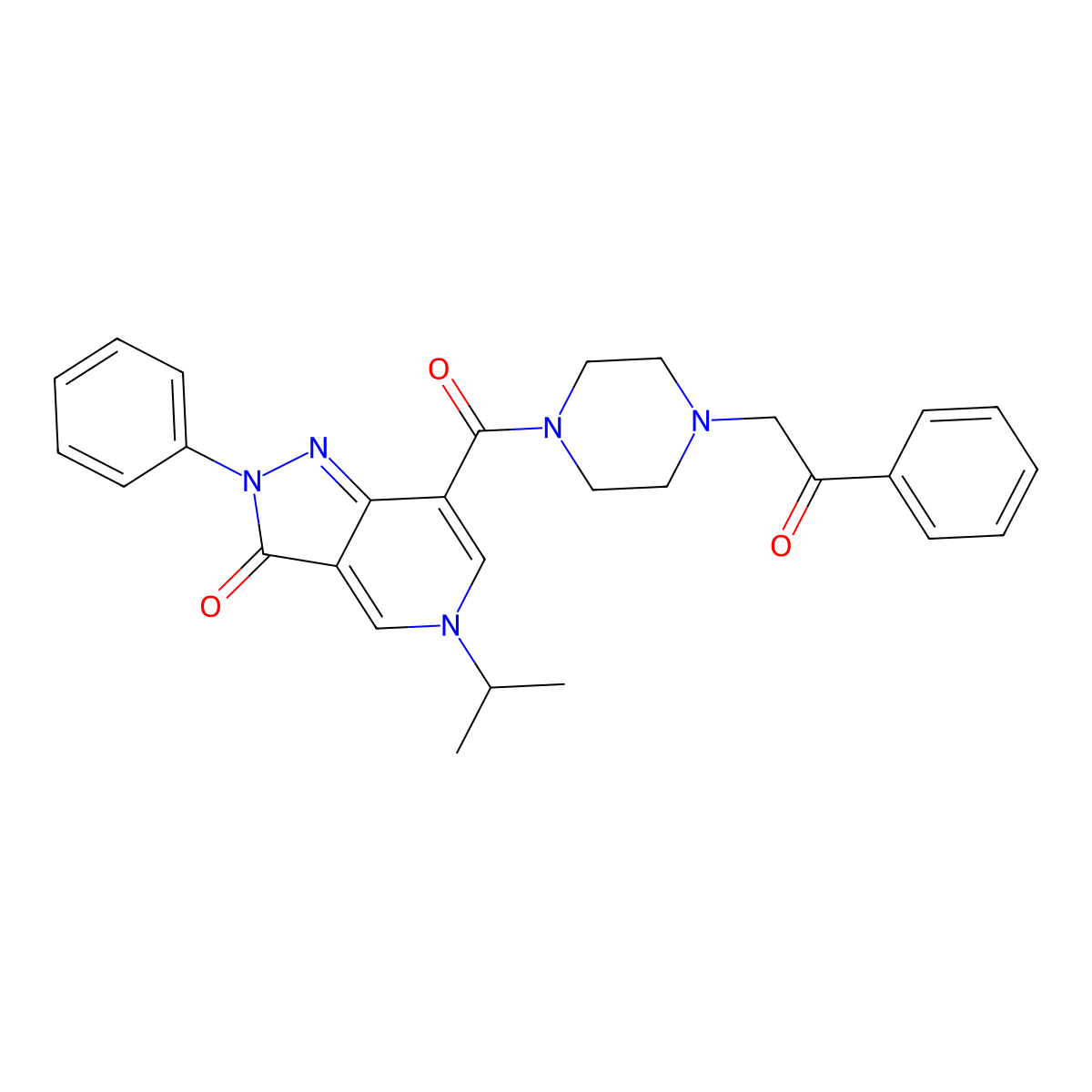 5-isopropyl-7-(4-(2-oxo-2-phenylethyl)piperazine-1-carbonyl)-2-phenyl-2H-pyrazolo[4,3-c]pyridin-3(5H)-one molecular structure, CAS 1105217-53-5