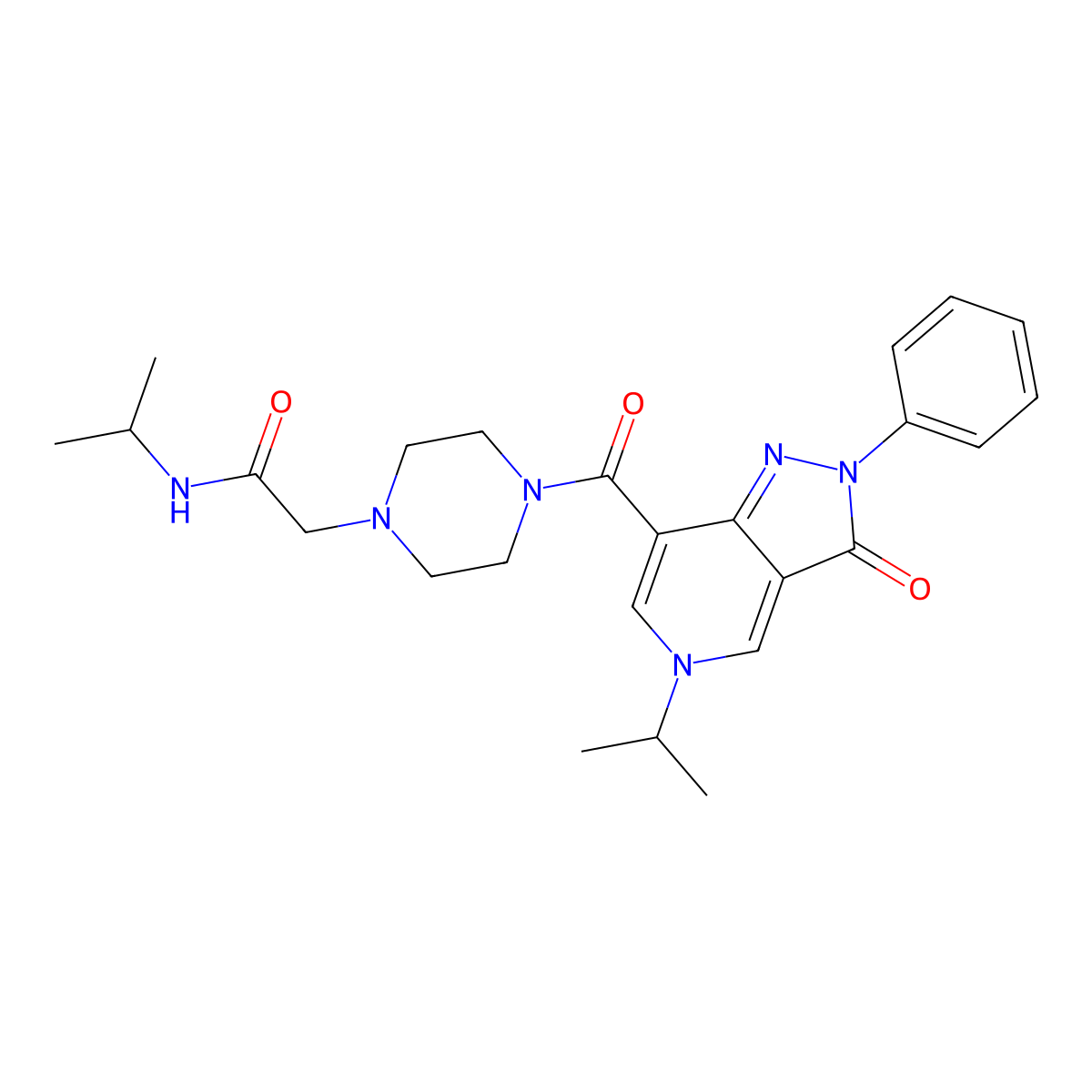 N-isopropyl-2-(4-(5-isopropyl-3-oxo-2-phenyl-3,5-dihydro-2H-pyrazolo[4,3-c]pyridine-7-carbonyl)piperazin-1-yl)acetamide molecular structure, CAS 1105217-59-1