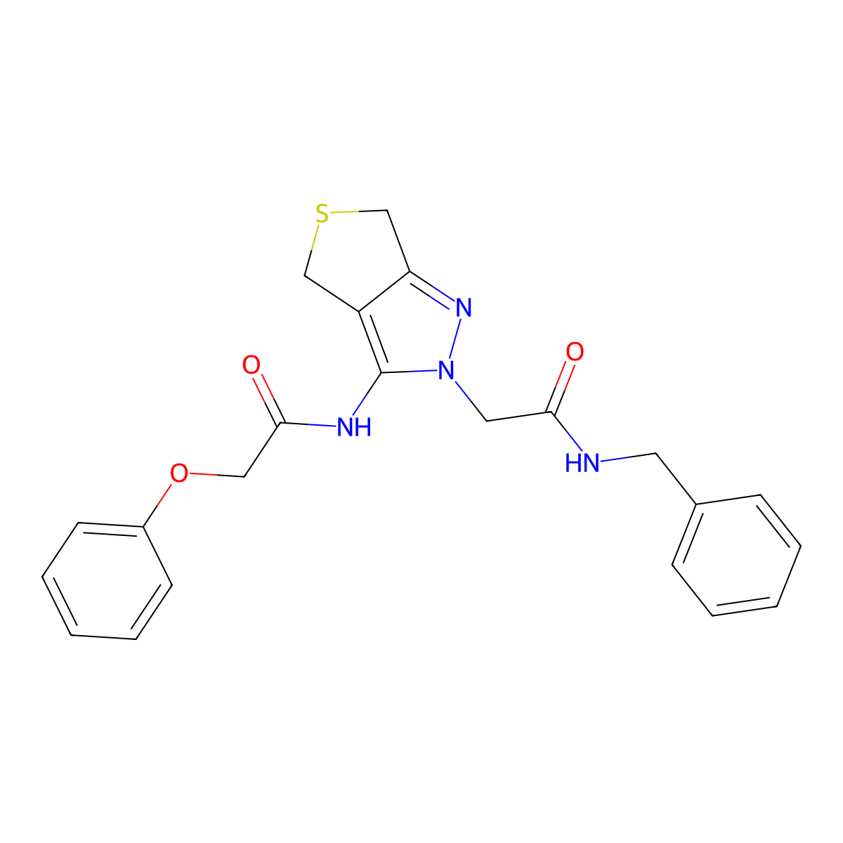 N-benzyl-2-(3-(2-phenoxyacetamido)-4,6-dihydro-2H-thieno[3,4-c]pyrazol-2-yl)acetamide molecular structure, CAS 1105217-62-6