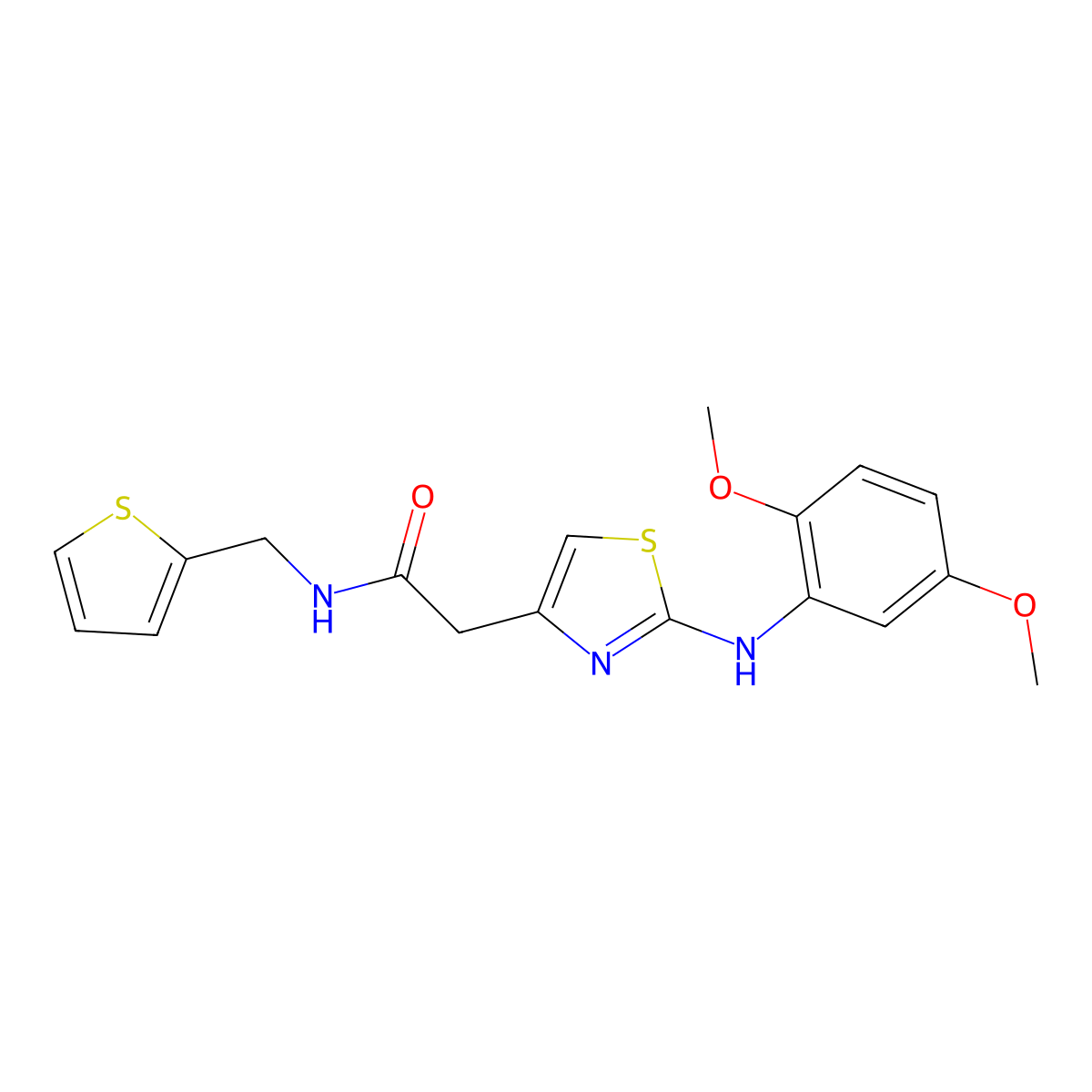 2-(2-((2,5-dimethoxyphenyl)amino)thiazol-4-yl)-N-(thiophen-2-ylmethyl)acetamide molecular structure, CAS 1105217-64-8