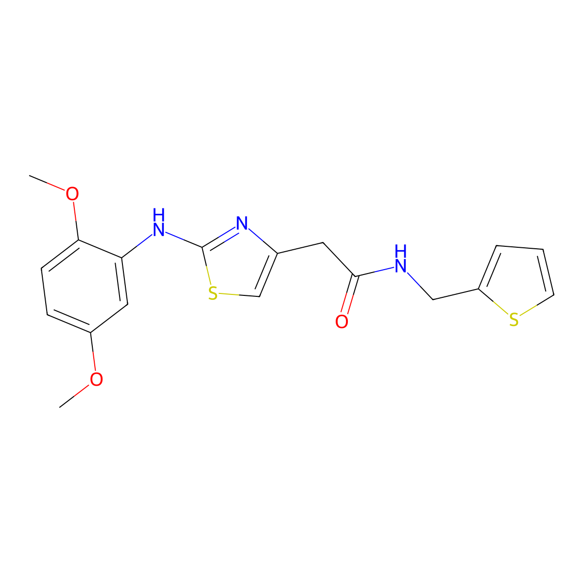 2-(2-((2,5-dimethoxyphenyl)amino)thiazol-4-yl)-N-(thiophen-2-ylmethyl)acetamide molecular structure, CAS 1105217-64-8