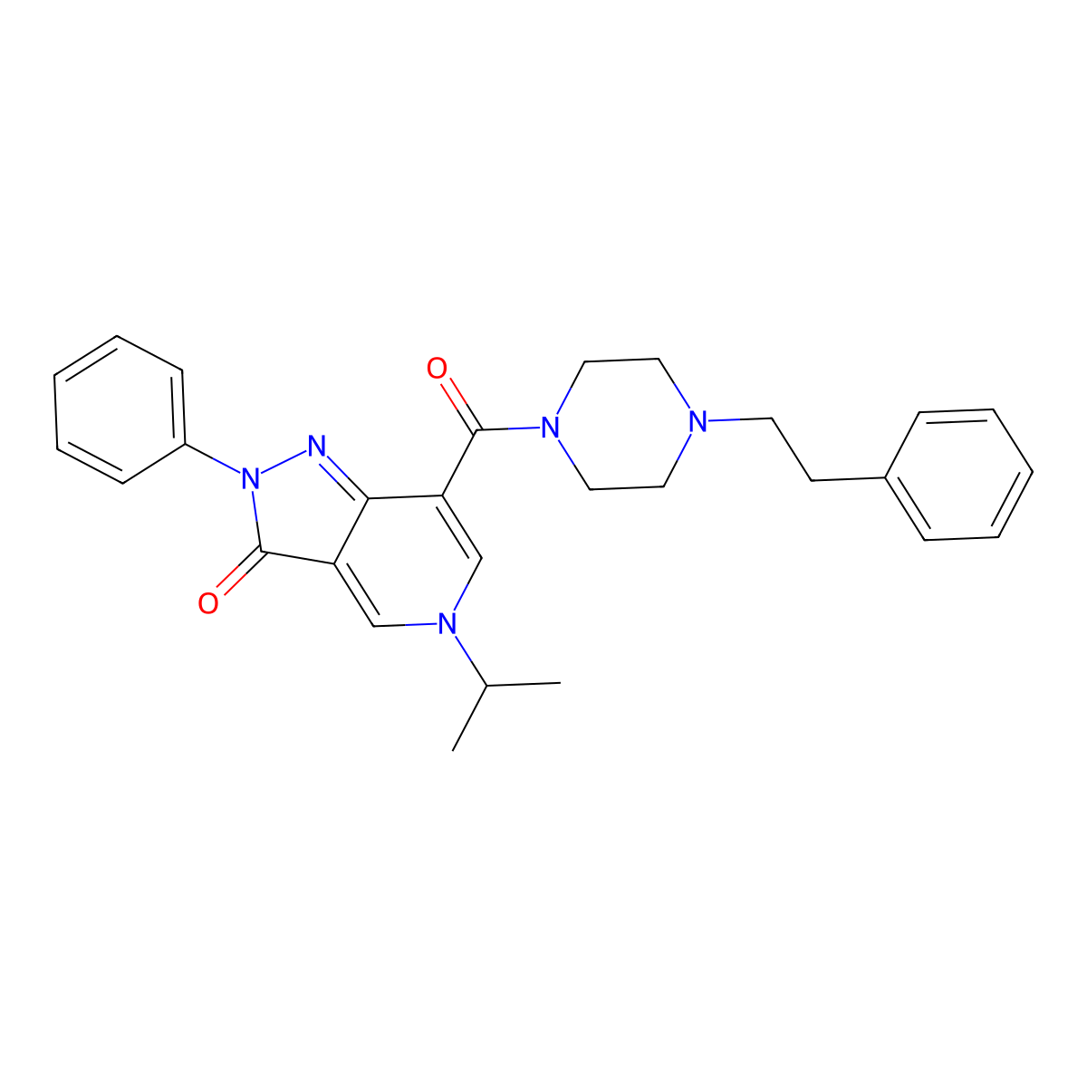 5-isopropyl-7-(4-phenethylpiperazine-1-carbonyl)-2-phenyl-2H-pyrazolo[4,3-c]pyridin-3(5H)-one molecular structure, CAS 1105217-65-9