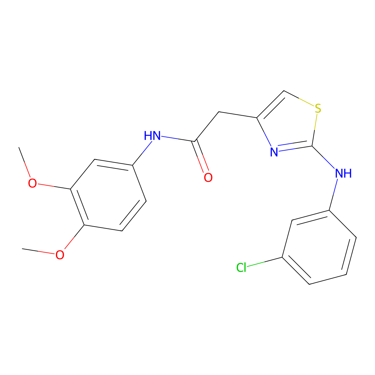 2-(2-((3-chlorophenyl)amino)thiazol-4-yl)-N-(3,4-dimethoxyphenyl)acetamide molecular structure, CAS 1105217-76-2
