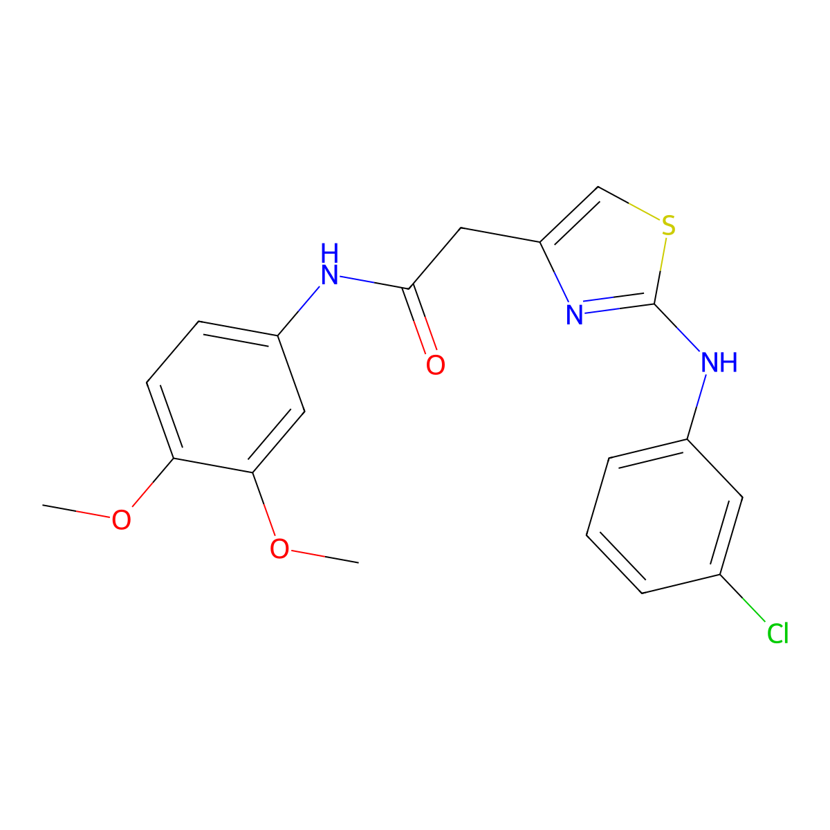 2-(2-((3-chlorophenyl)amino)thiazol-4-yl)-N-(3,4-dimethoxyphenyl)acetamide molecular structure, CAS 1105217-76-2