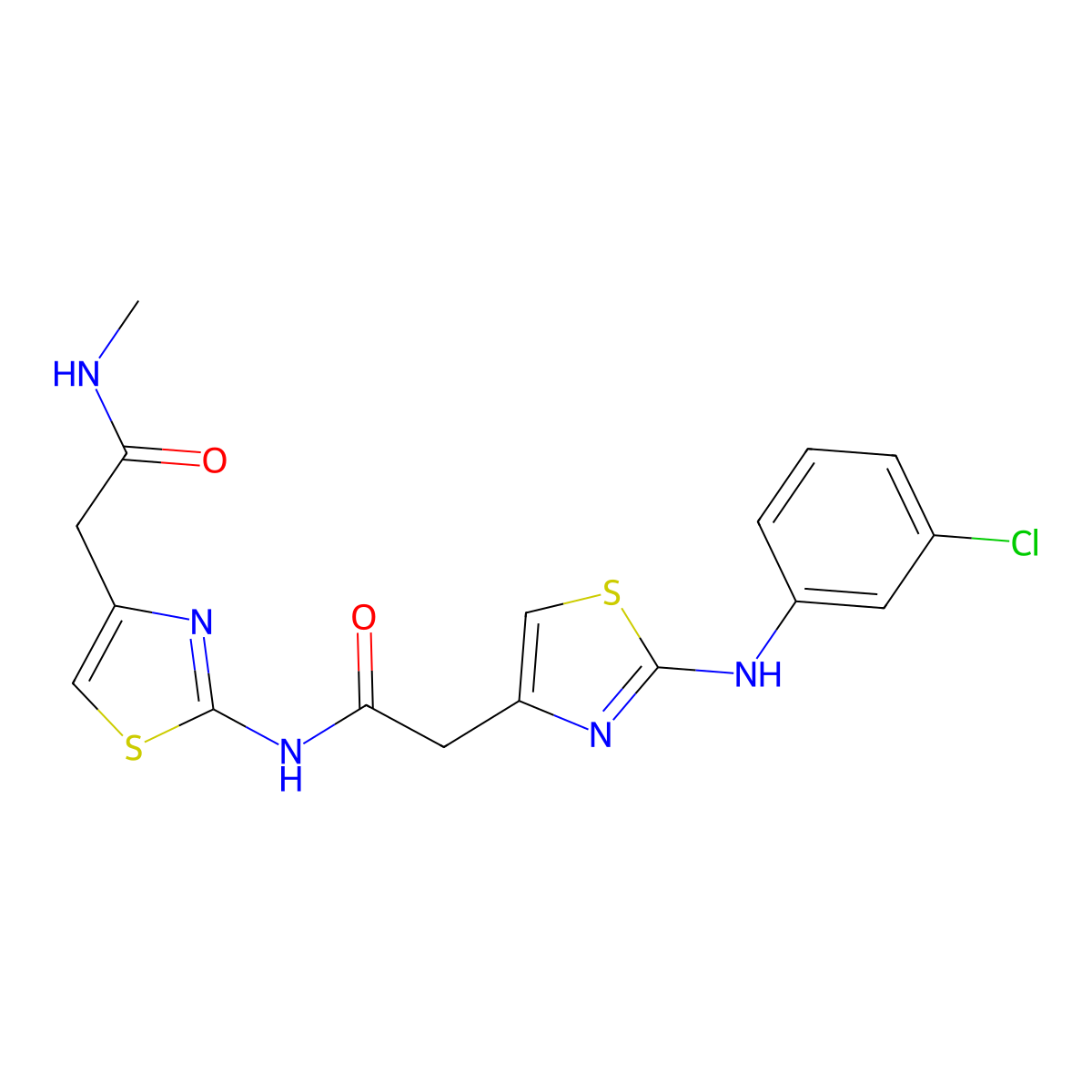 2-(2-((3-chlorophenyl)amino)thiazol-4-yl)-N-(4-(2-(methylamino)-2-oxoethyl)thiazol-2-yl)acetamide molecular structure, CAS 1105217-82-0