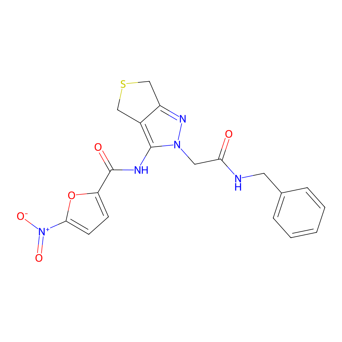 N-(2-(2-(benzylamino)-2-oxoethyl)-4,6-dihydro-2H-thieno[3,4-c]pyrazol-3-yl)-5-nitrofuran-2-carboxamide molecular structure, CAS 1105217-86-4