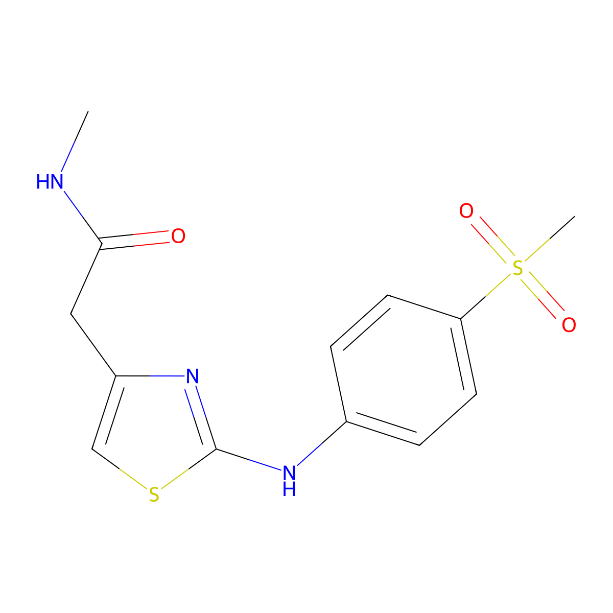 N-methyl-2-(2-((4-(methylsulfonyl)phenyl)amino)thiazol-4-yl)acetamide molecular structure, CAS 1105217-88-6
