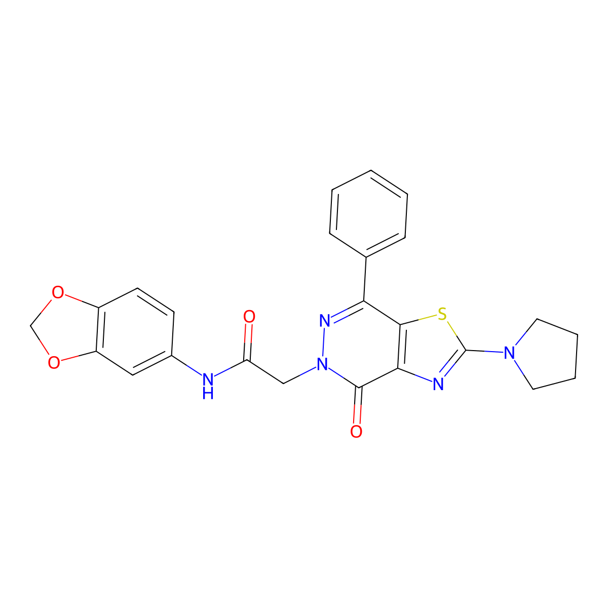 N-(benzo[d][1,3]dioxol-5-yl)-2-(4-oxo-7-phenyl-2-(pyrrolidin-1-yl)thiazolo[4,5-d]pyridazin-5(4H)-yl)acetamide molecular structure, CAS 1105217-89-7