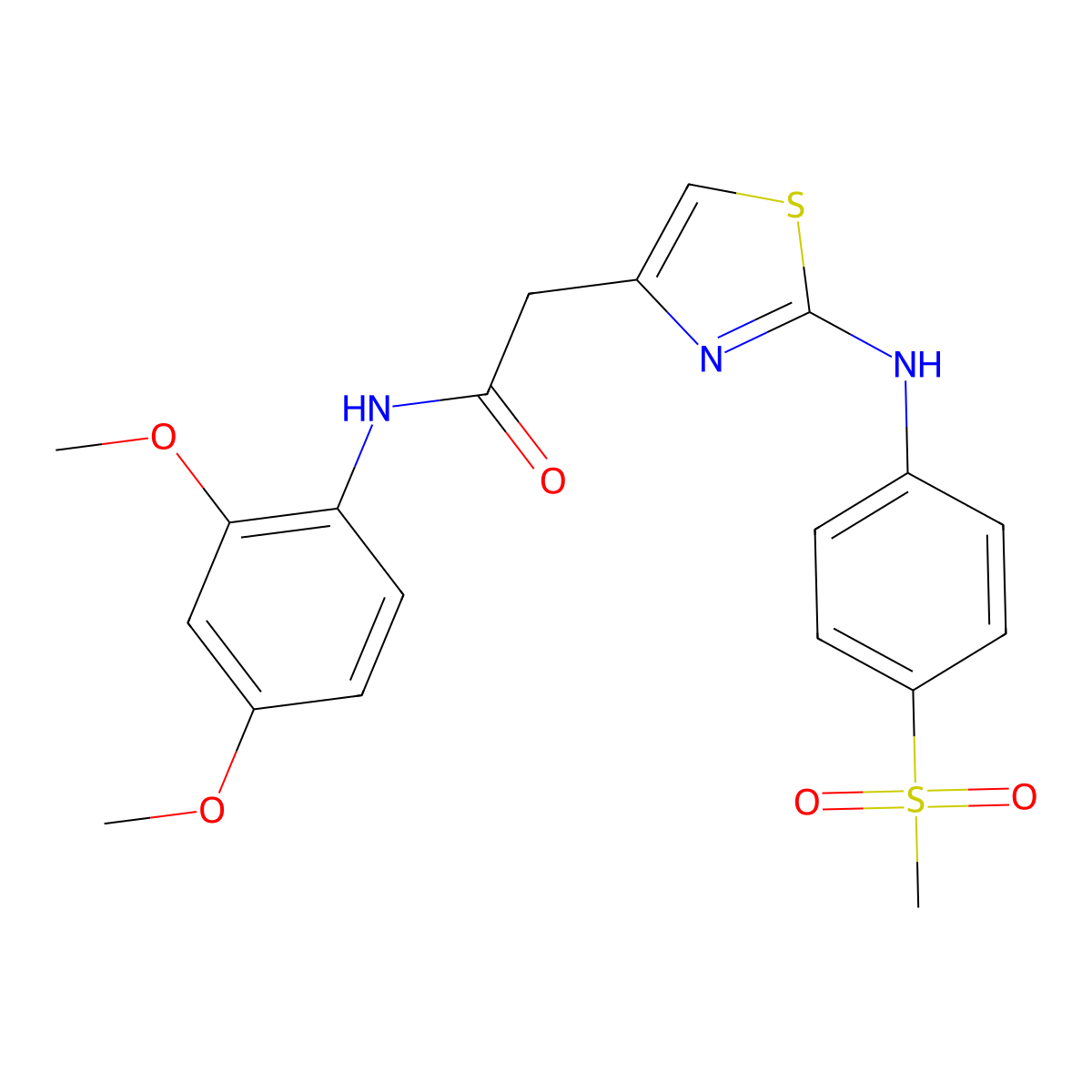 N-(2,4-dimethoxyphenyl)-2-(2-((4-(methylsulfonyl)phenyl)amino)thiazol-4-yl)acetamide molecular structure, CAS 1105217-94-4
