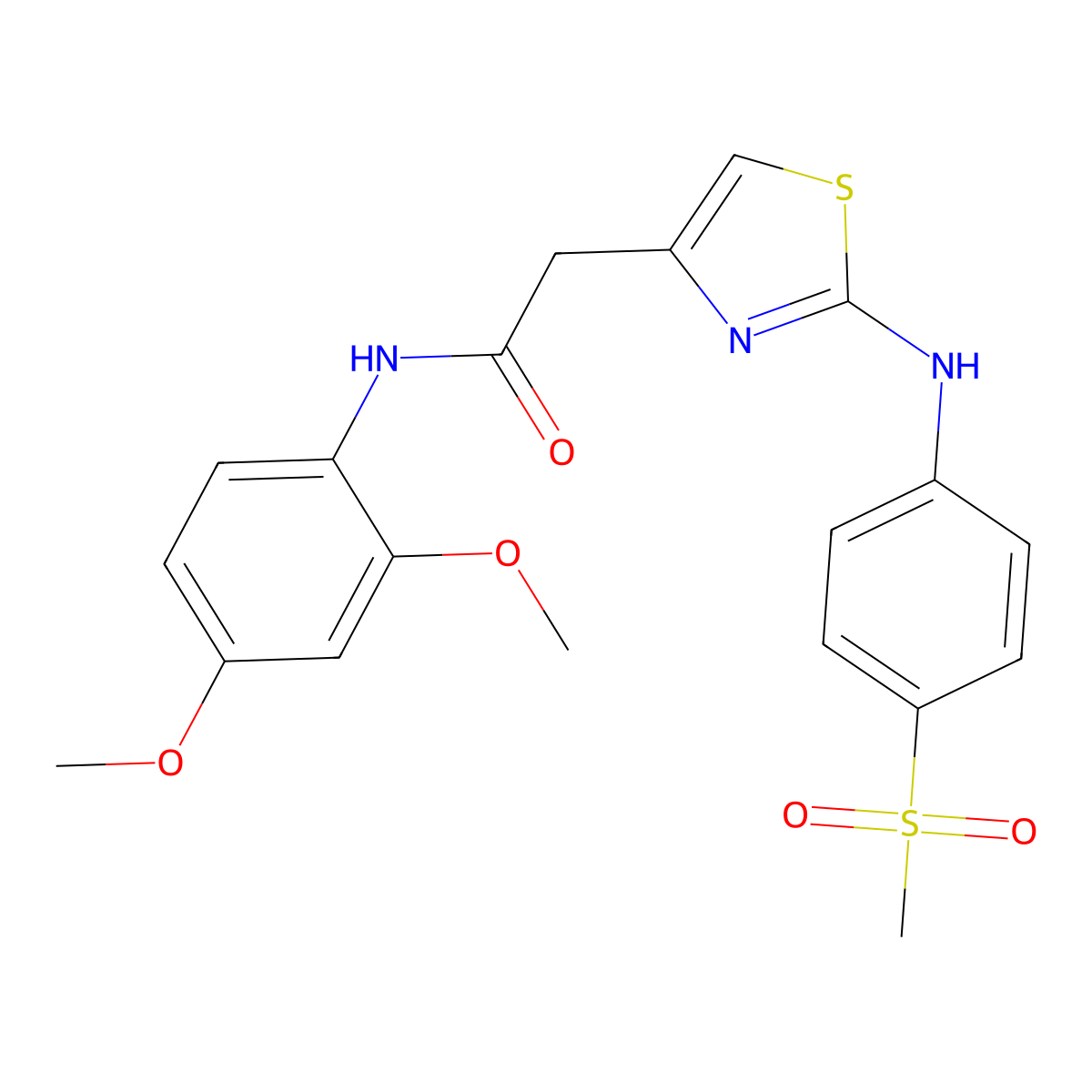 N-(2,4-dimethoxyphenyl)-2-(2-((4-(methylsulfonyl)phenyl)amino)thiazol-4-yl)acetamide molecular structure, CAS 1105217-94-4