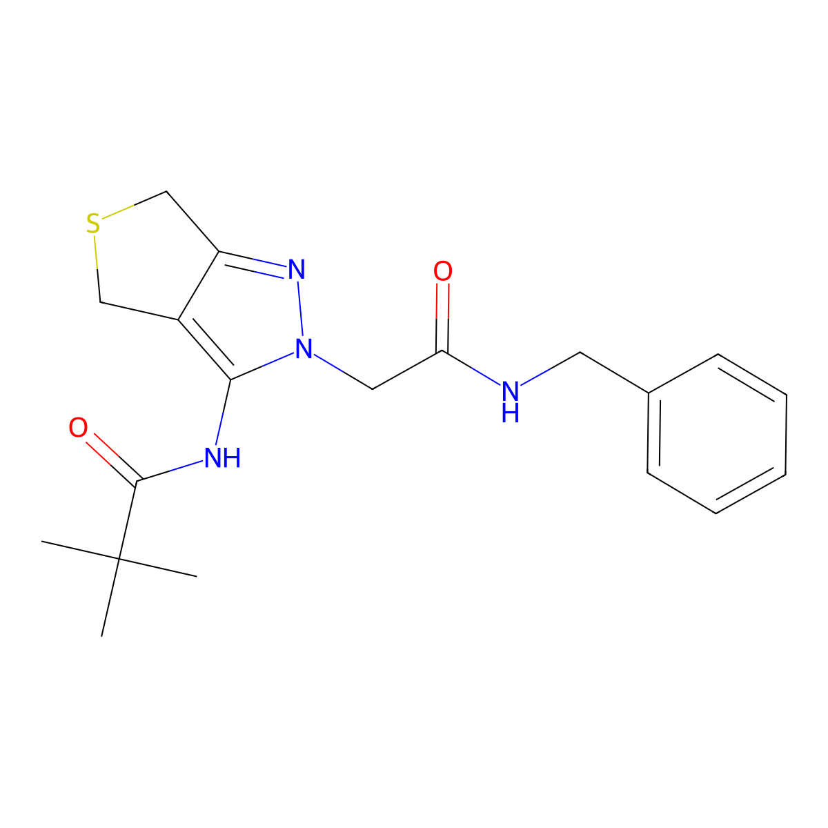 N-(2-(2-(benzylamino)-2-oxoethyl)-4,6-dihydro-2H-thieno[3,4-c]pyrazol-3-yl)pivalamide molecular structure, CAS 1105217-97-7