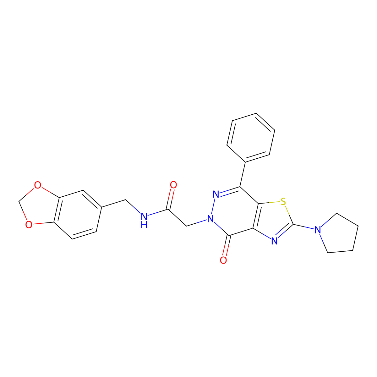 N-(benzo[d][1,3]dioxol-5-ylmethyl)-2-(4-oxo-7-phenyl-2-(pyrrolidin-1-yl)thiazolo[4,5-d]pyridazin-5(4H)-yl)acetamide molecular structure, CAS 1105218-00-5