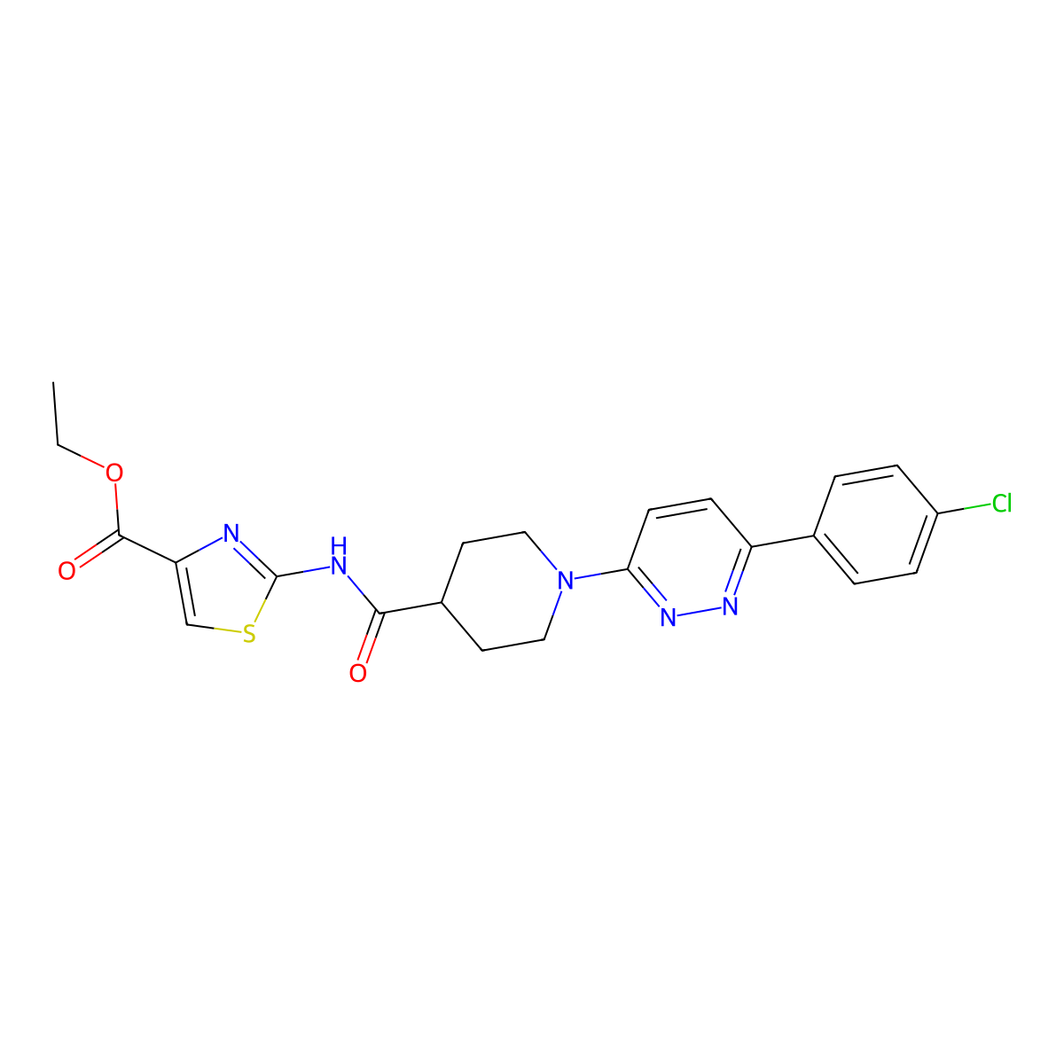 Ethyl 2-(1-(6-(4-chlorophenyl)pyridazin-3-yl)piperidine-4-carboxamido)thiazole-4-carboxylate molecular structure, CAS 1105218-01-6