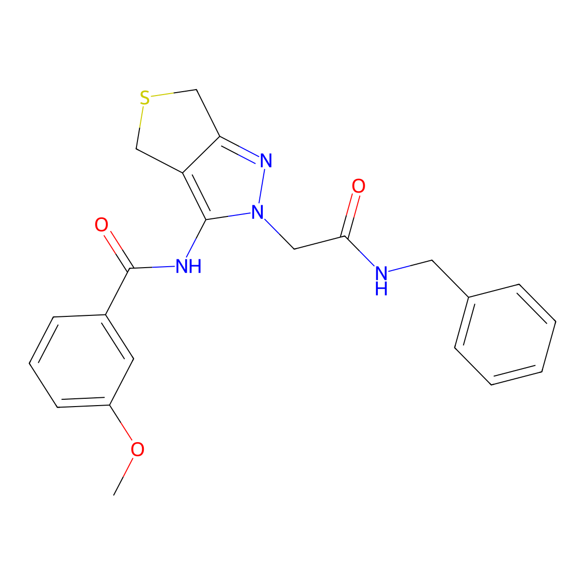 N-(2-(2-(benzylamino)-2-oxoethyl)-4,6-dihydro-2H-thieno[3,4-c]pyrazol-3-yl)-3-methoxybenzamide molecular structure, CAS 1105218-08-3
