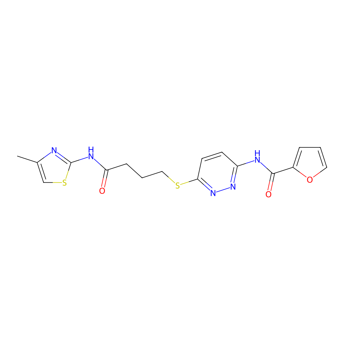 N-(6-((4-((4-methylthiazol-2-yl)amino)-4-oxobutyl)thio)pyridazin-3-yl)furan-2-carboxamide molecular structure, CAS 1105218-18-5