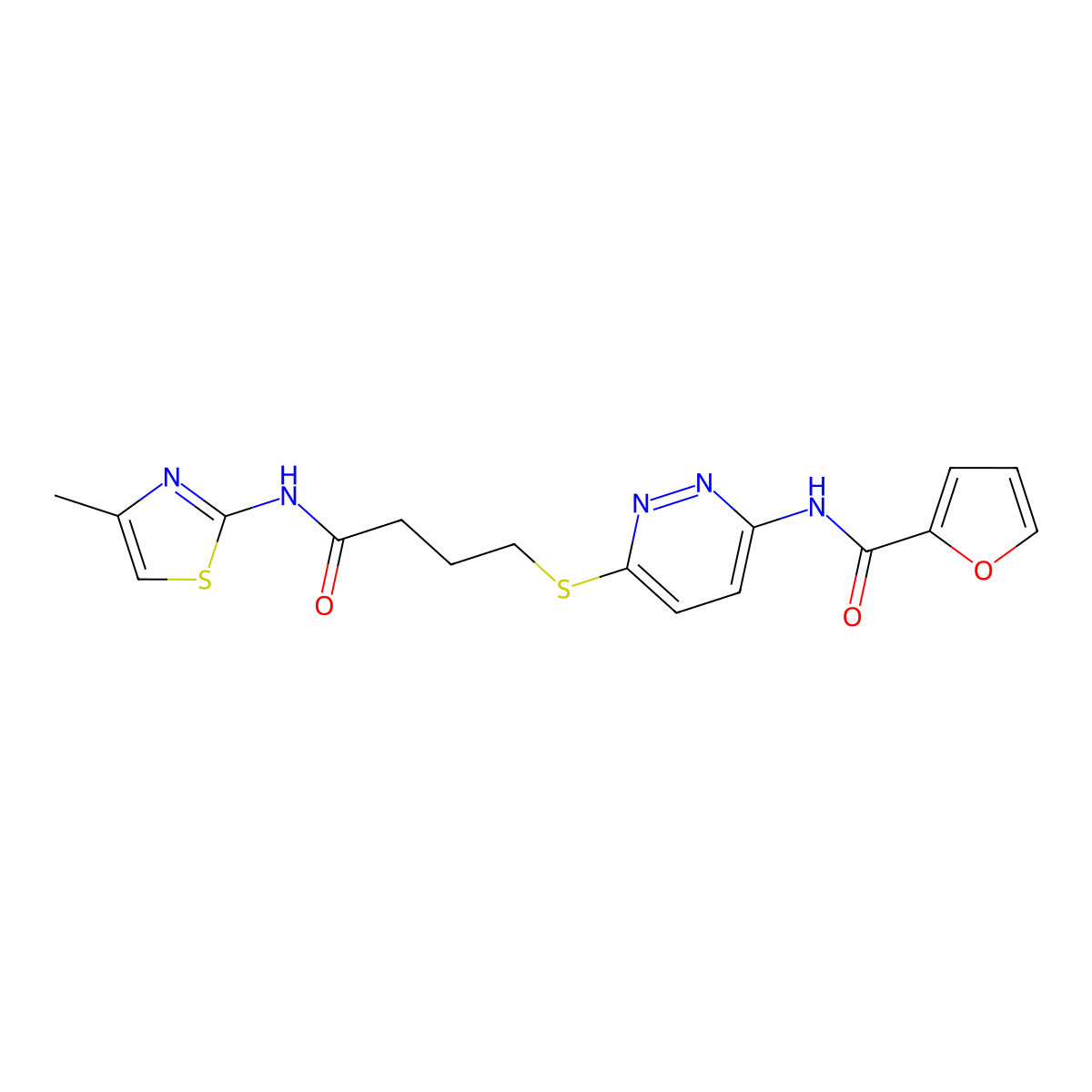 N-(6-((4-((4-methylthiazol-2-yl)amino)-4-oxobutyl)thio)pyridazin-3-yl)furan-2-carboxamide molecular structure, CAS 1105218-18-5