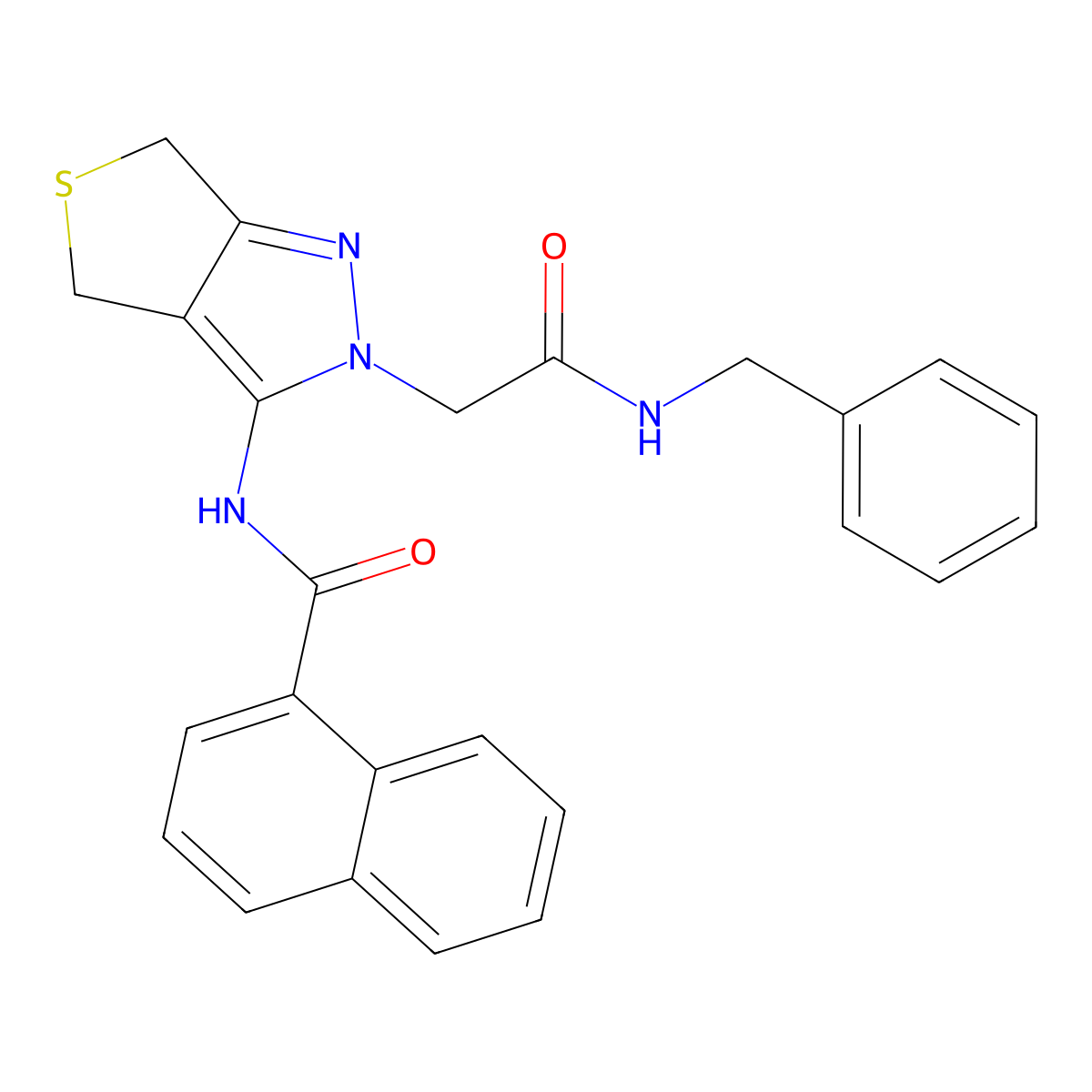 N-(2-(2-(benzylamino)-2-oxoethyl)-4,6-dihydro-2H-thieno[3,4-c]pyrazol-3-yl)-1-naphthamide molecular structure, CAS 1105218-20-9
