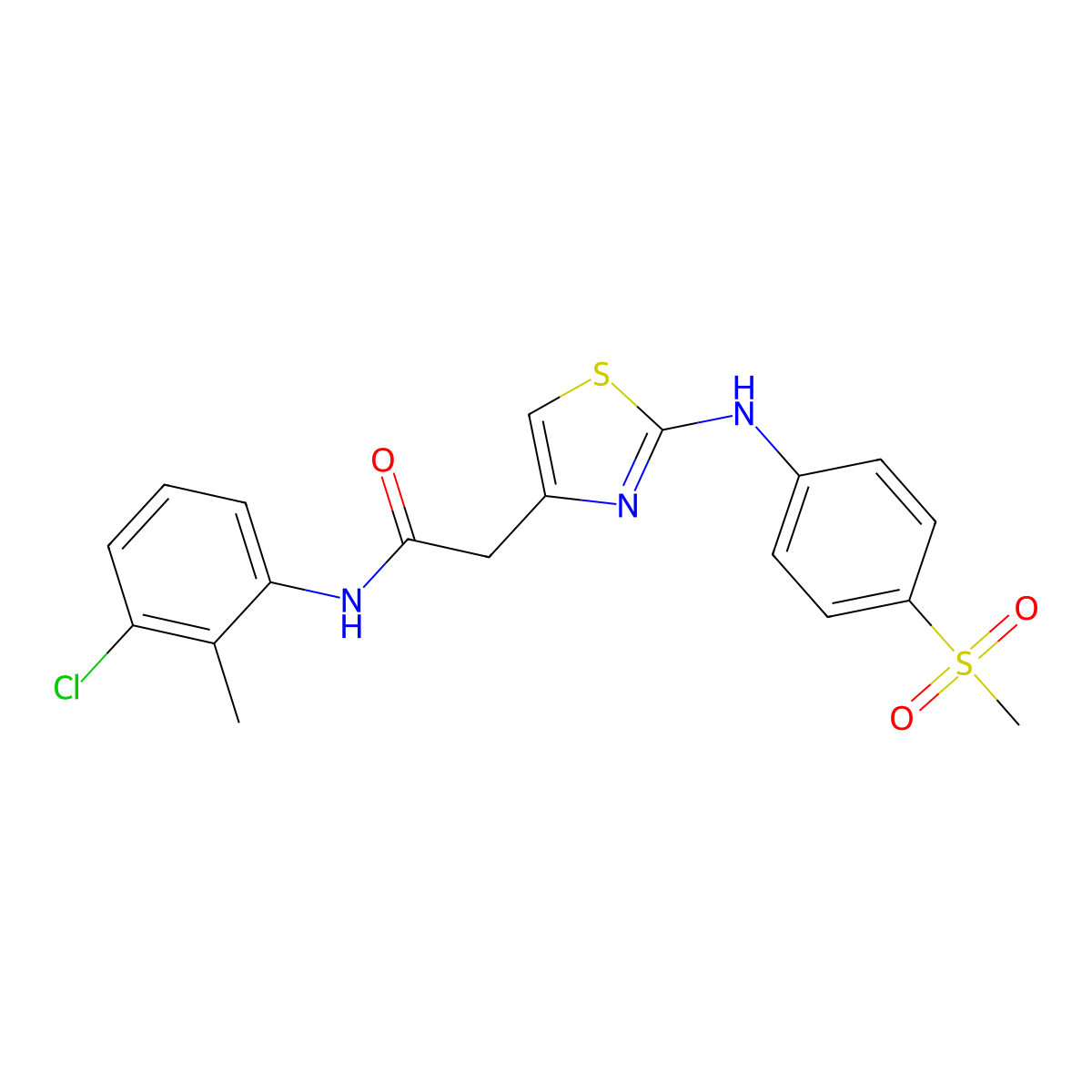 N-(3-chloro-2-methylphenyl)-2-(2-((4-(methylsulfonyl)phenyl)amino)thiazol-4-yl)acetamide molecular structure, CAS 1105218-22-1