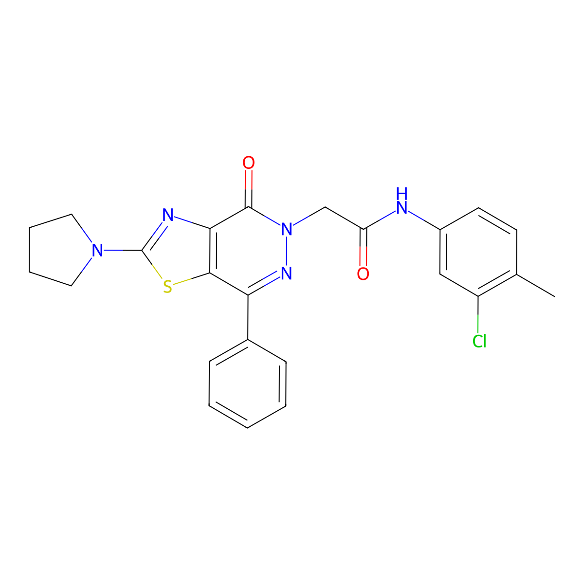 N-(3-chloro-4-methylphenyl)-2-(4-oxo-7-phenyl-2-(pyrrolidin-1-yl)thiazolo[4,5-d]pyridazin-5(4H)-yl)acetamide molecular structure, CAS 1105218-23-2