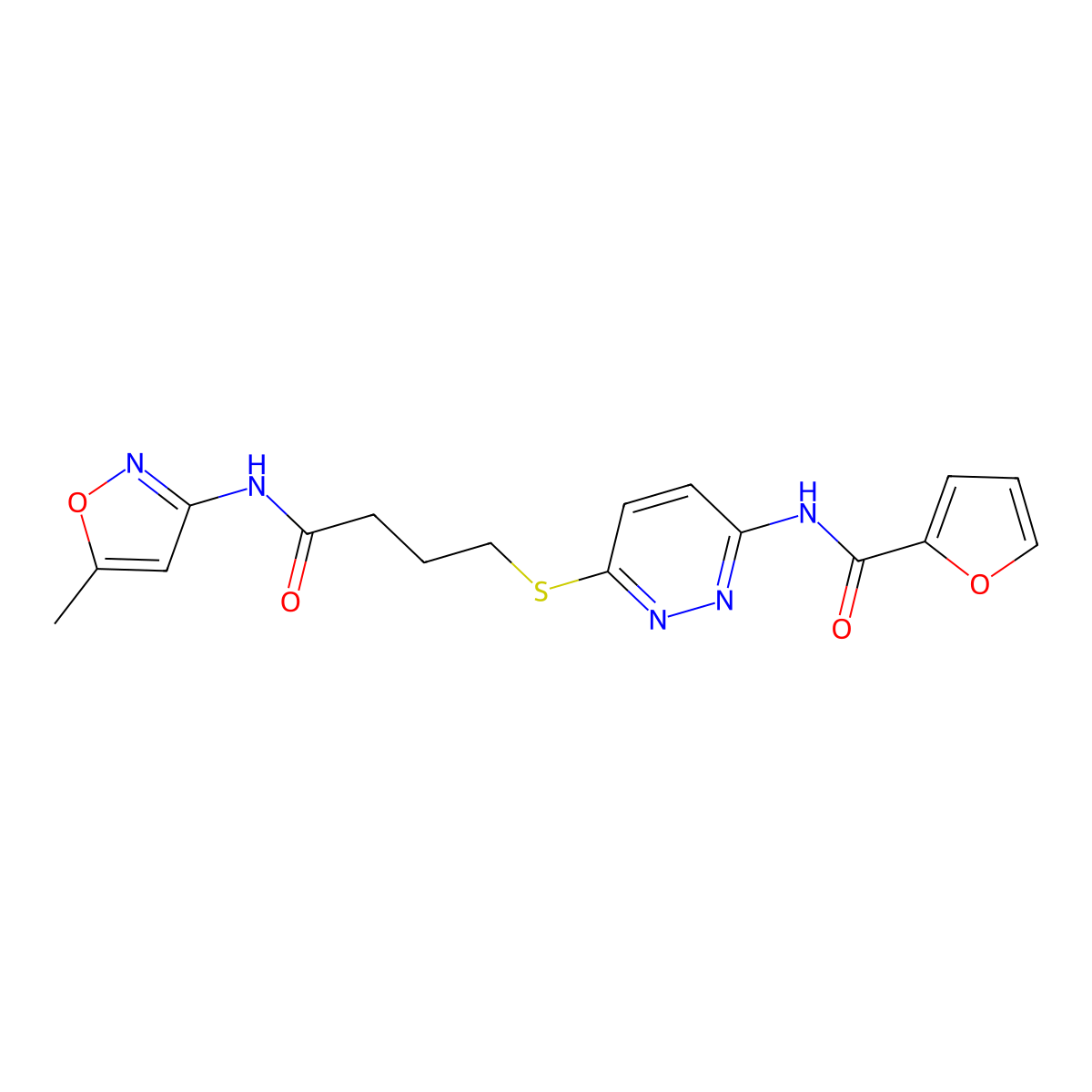 N-(6-((4-((5-methylisoxazol-3-yl)amino)-4-oxobutyl)thio)pyridazin-3-yl)furan-2-carboxamide molecular structure, CAS 1105218-24-3